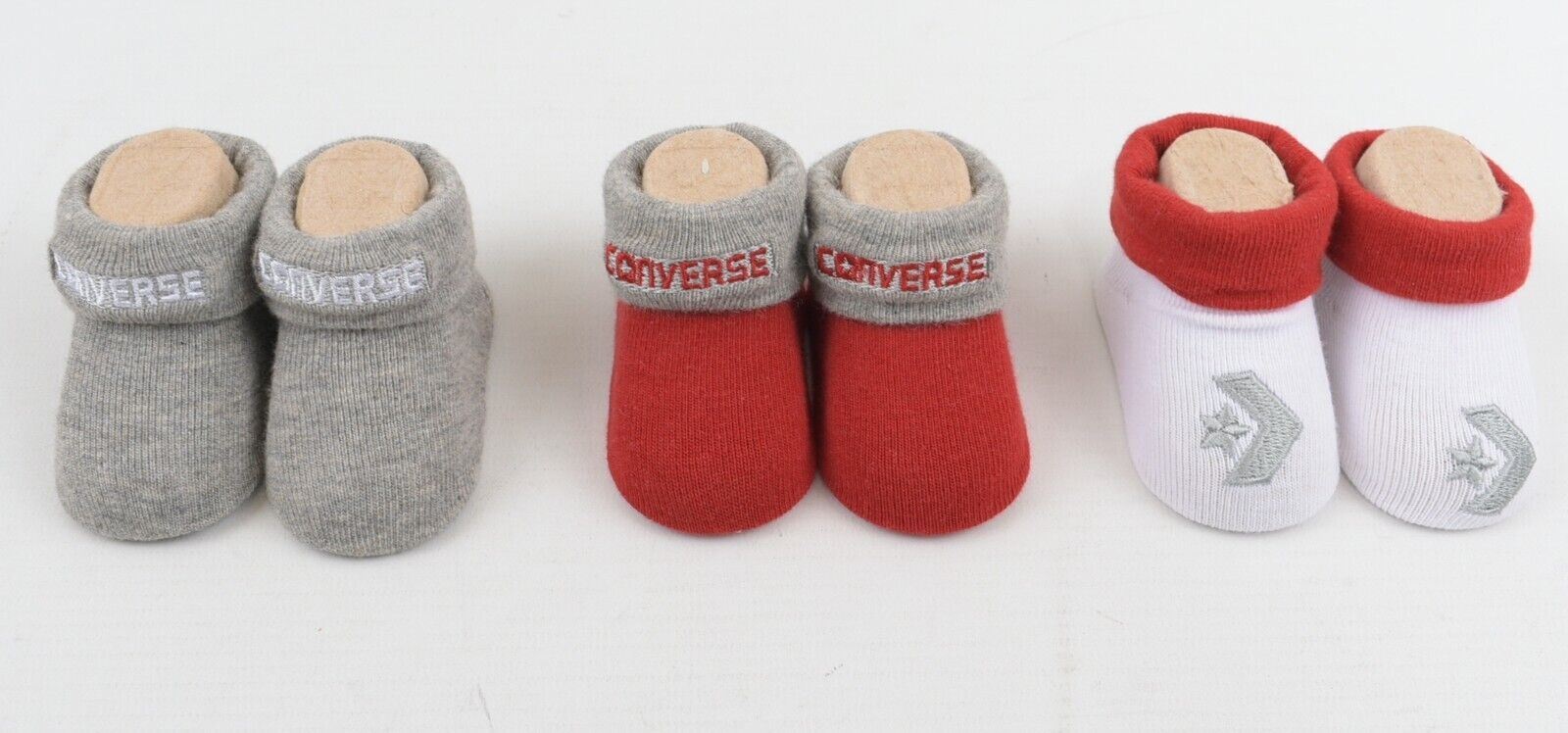 CONVERSE Baby Girls' Boys' 3-pack Sock Booties, Red/White/Grey, 0-6 months
