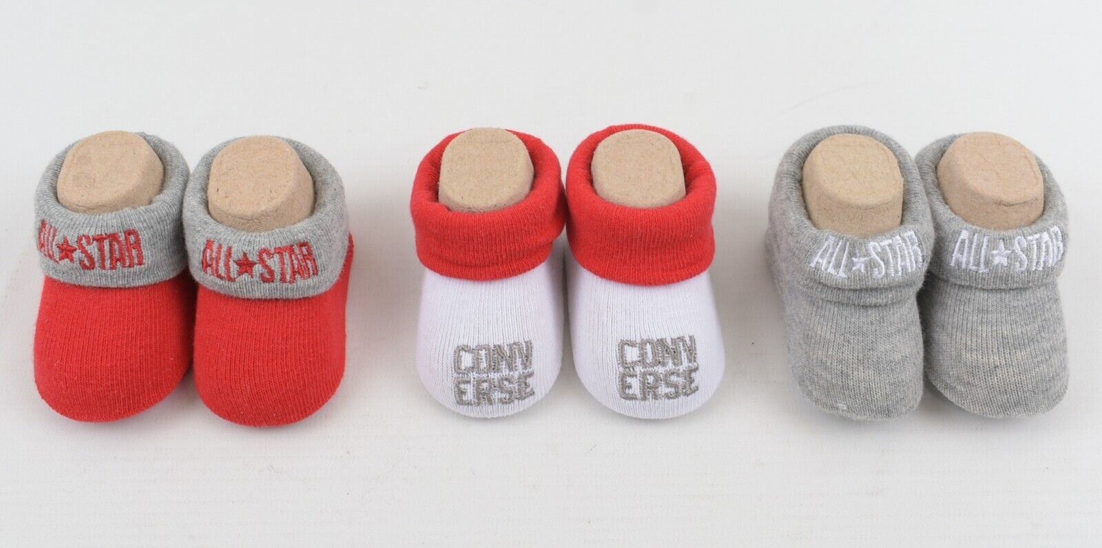 CONVERSE Baby Girls' Boys' 3-pack Sock Booties, White/Red/Grey, 0-6 months