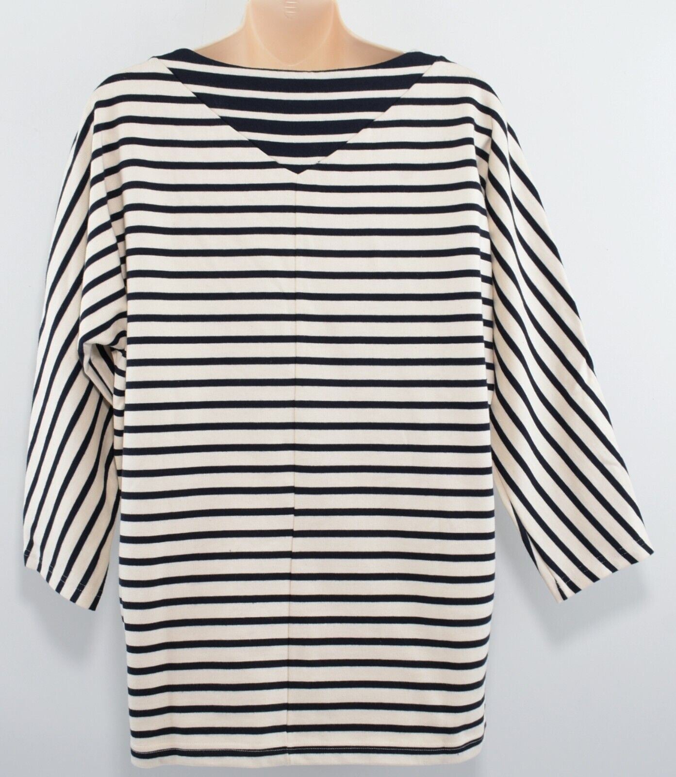 LACOSTE Women's Striped Dropped Shoulder Top, Cream/Navy Blue, size M /EU 40