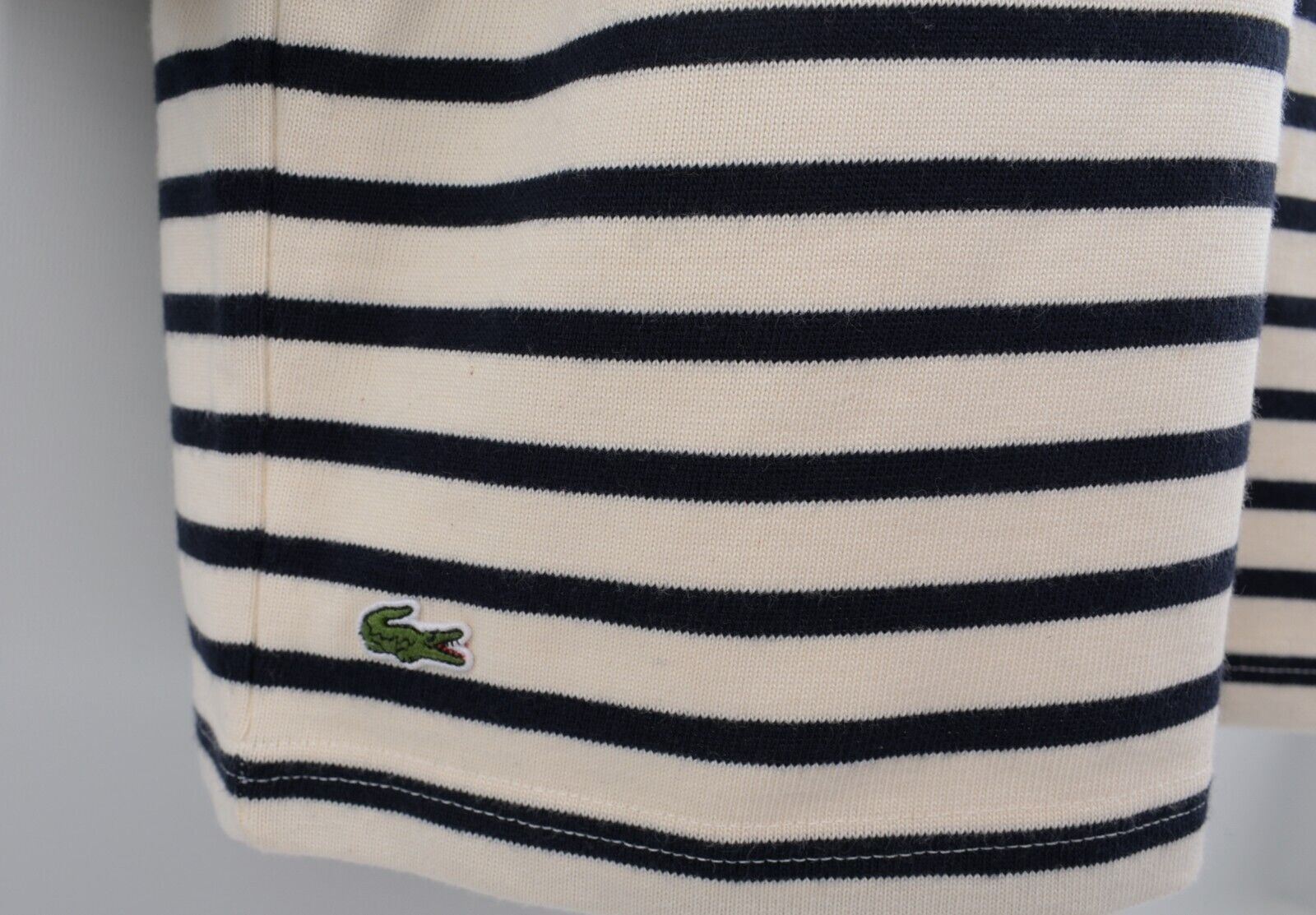 LACOSTE Women's Striped Dropped Shoulder Top, Cream/Navy Blue, size M /EU 40