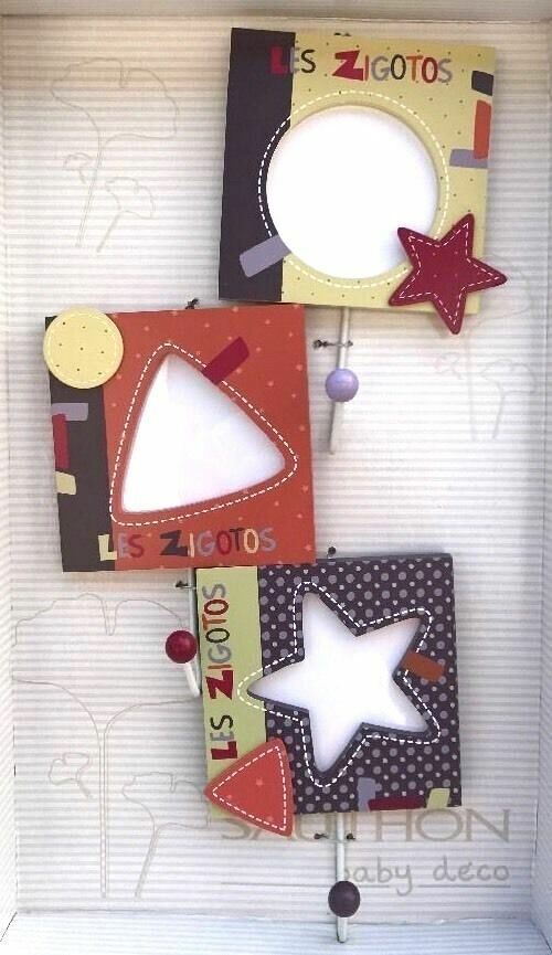 Sauthon Baby Deco 'Les Zigotos' Set of 3 Photo Hooks 12x12cm - Boxed