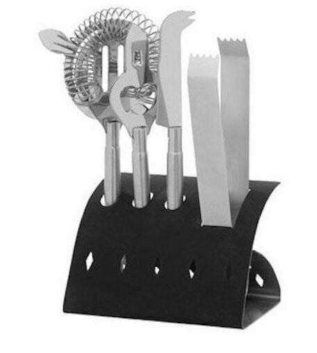 Leopold Vienna 5piece Bar utensil Set Stainless Steel Satin Finish Black Edition