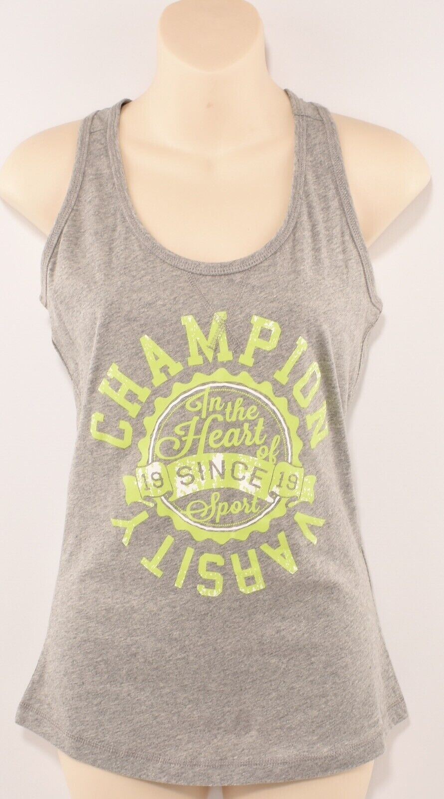 CHAMPION Women's Tank Top, Custom Fit, Grey/Green, size SMALL