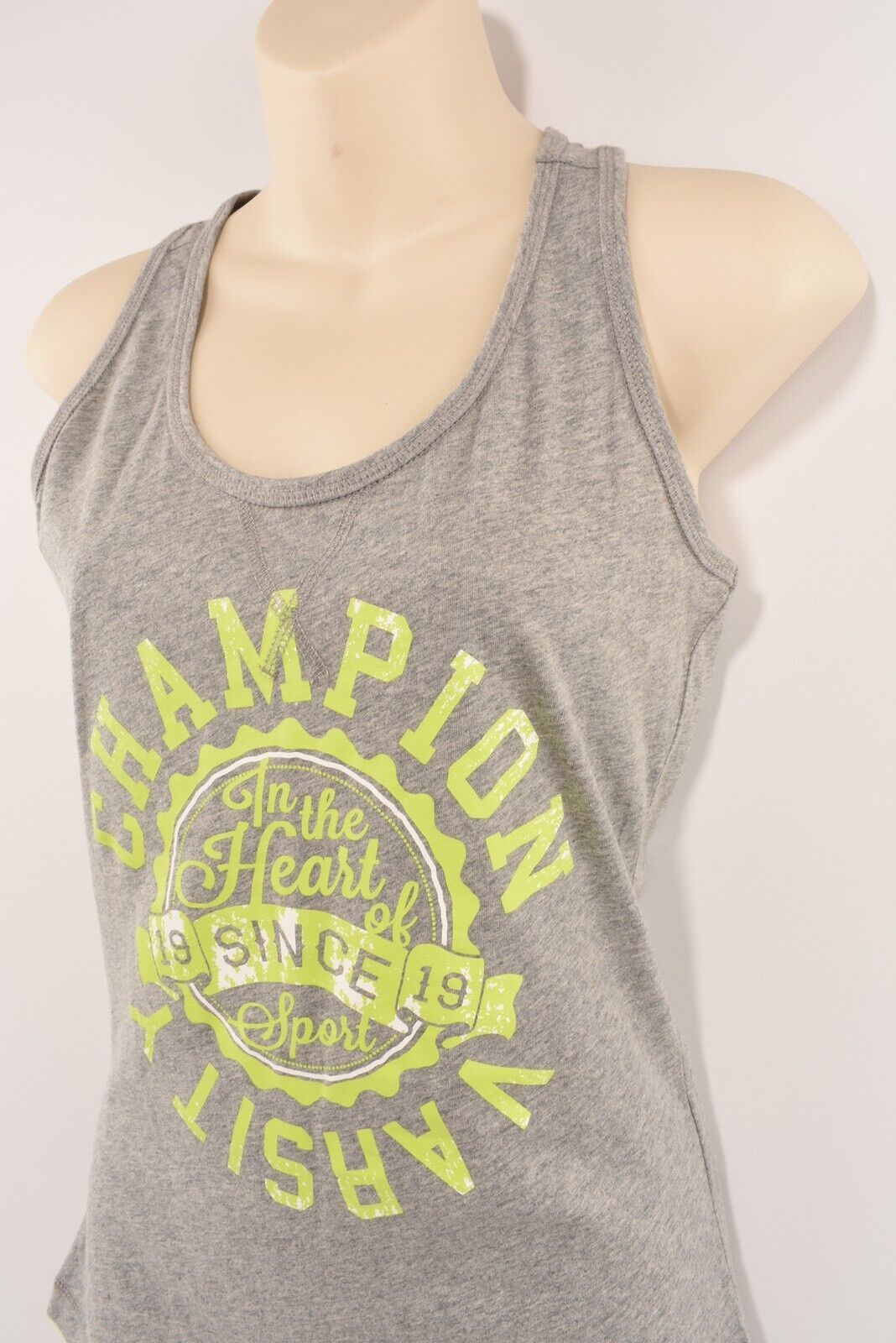 CHAMPION Women's Tank Top, Custom Fit, Grey/Green, size SMALL