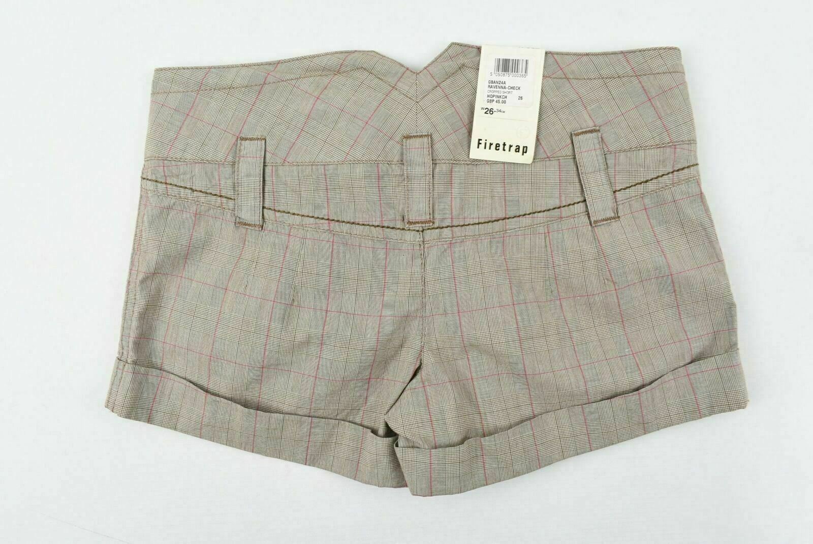 FIRETRAP Women's Brown Check Cropped Shorts W26