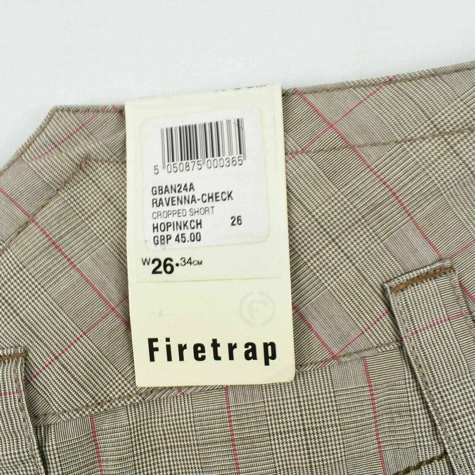 FIRETRAP Women's Brown Check Cropped Shorts W26