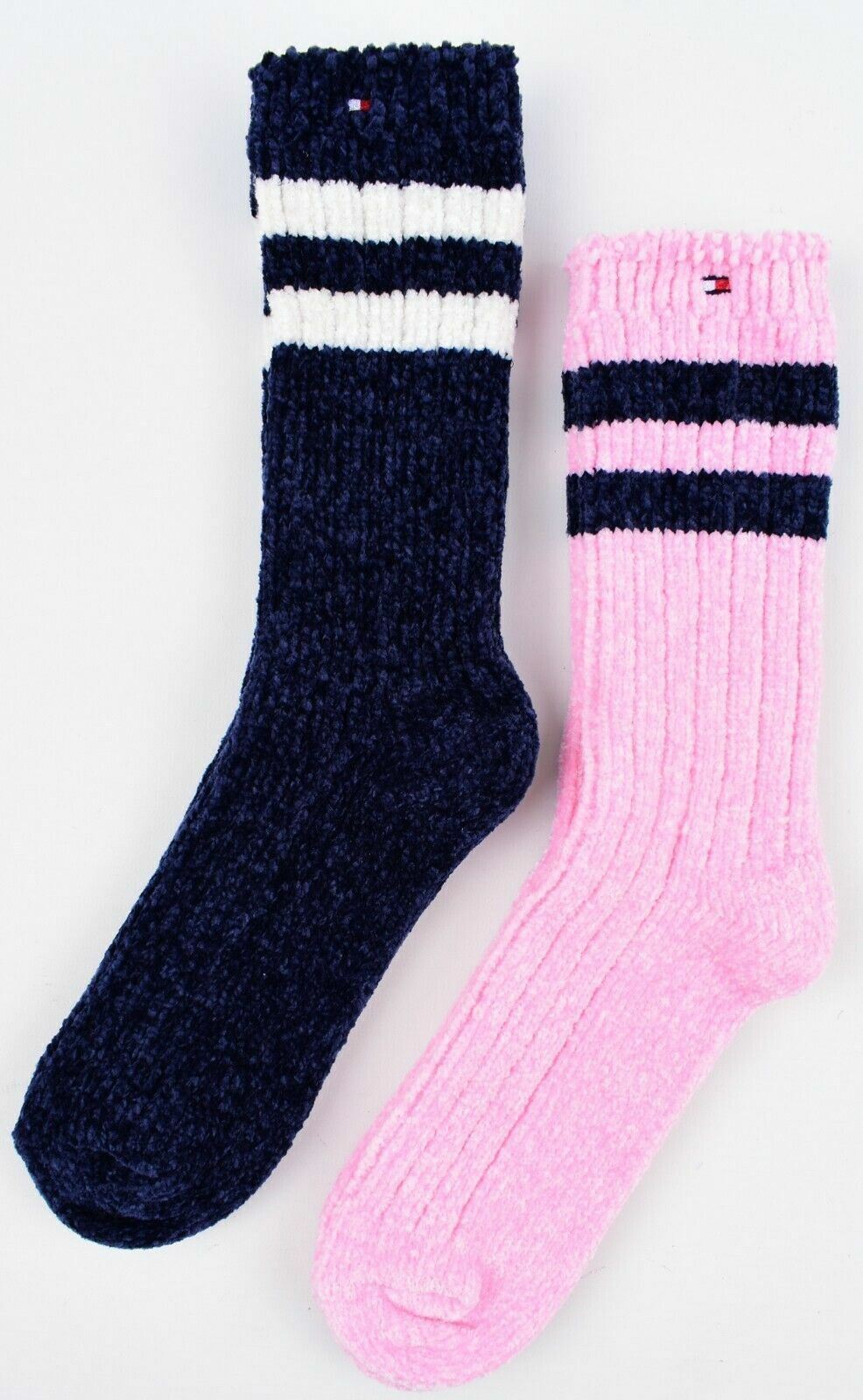 TOMMY HILFIGER 2-pack Girls' Chenille Socks, Navy Blue/Pink, size 7-10 years