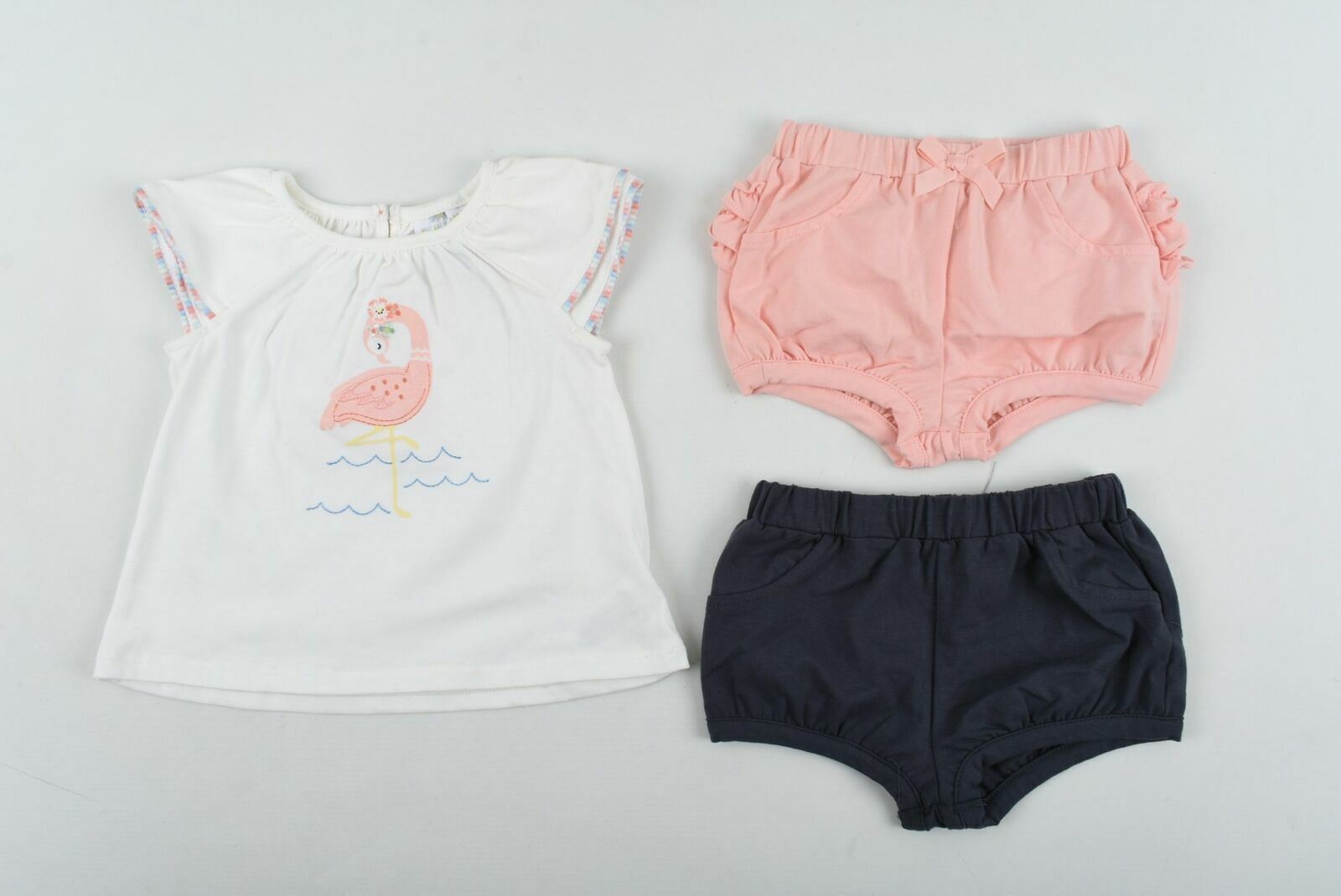 DYLAN & ABBY Baby Girls 3-Pc Set- Top & Shorts x2- White, Pink, Grey - Age 24 M