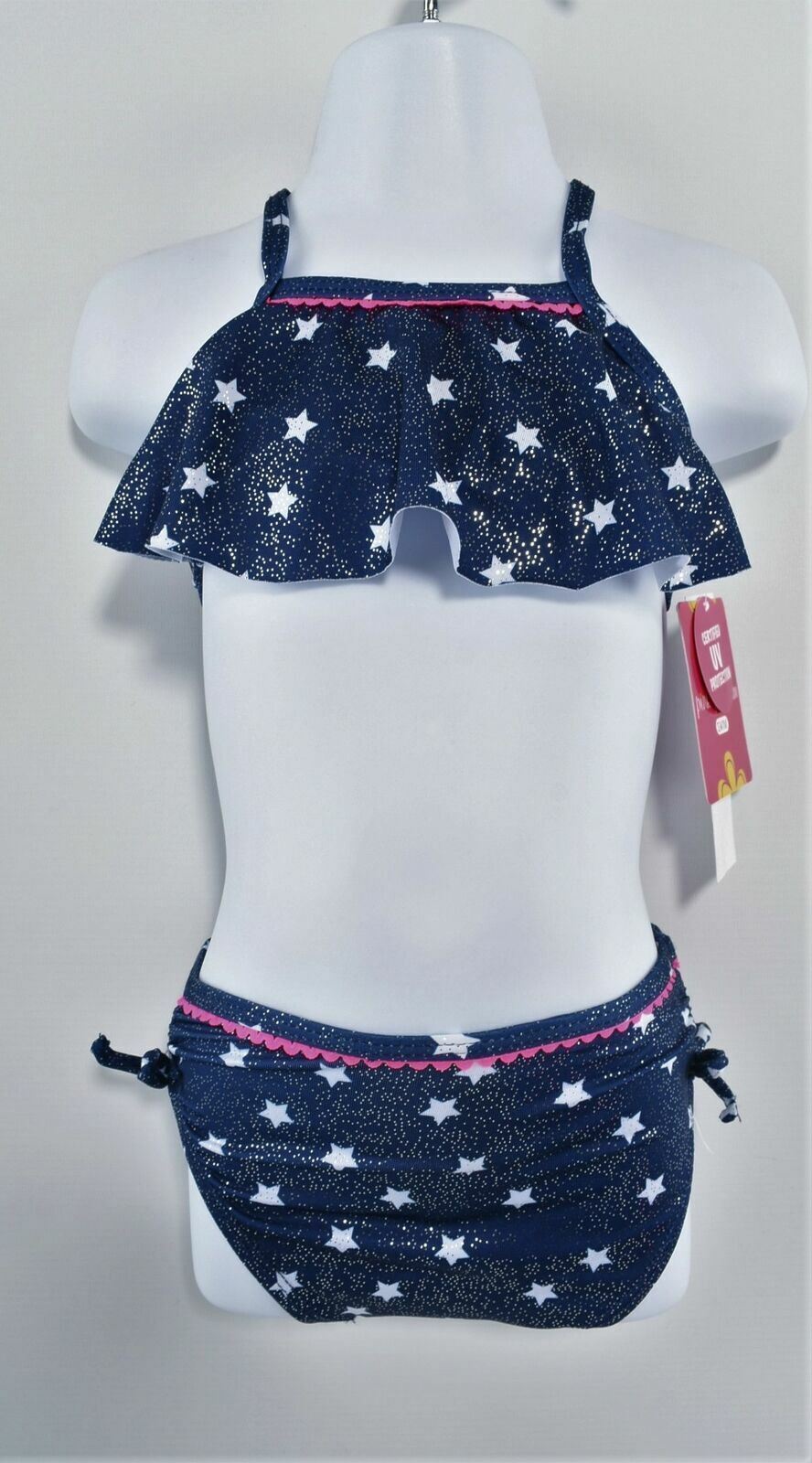 PINK PLATINUM Girls Navy Star Pattern 2-pc Bikini Swimsuit- 2 years to 3 years
