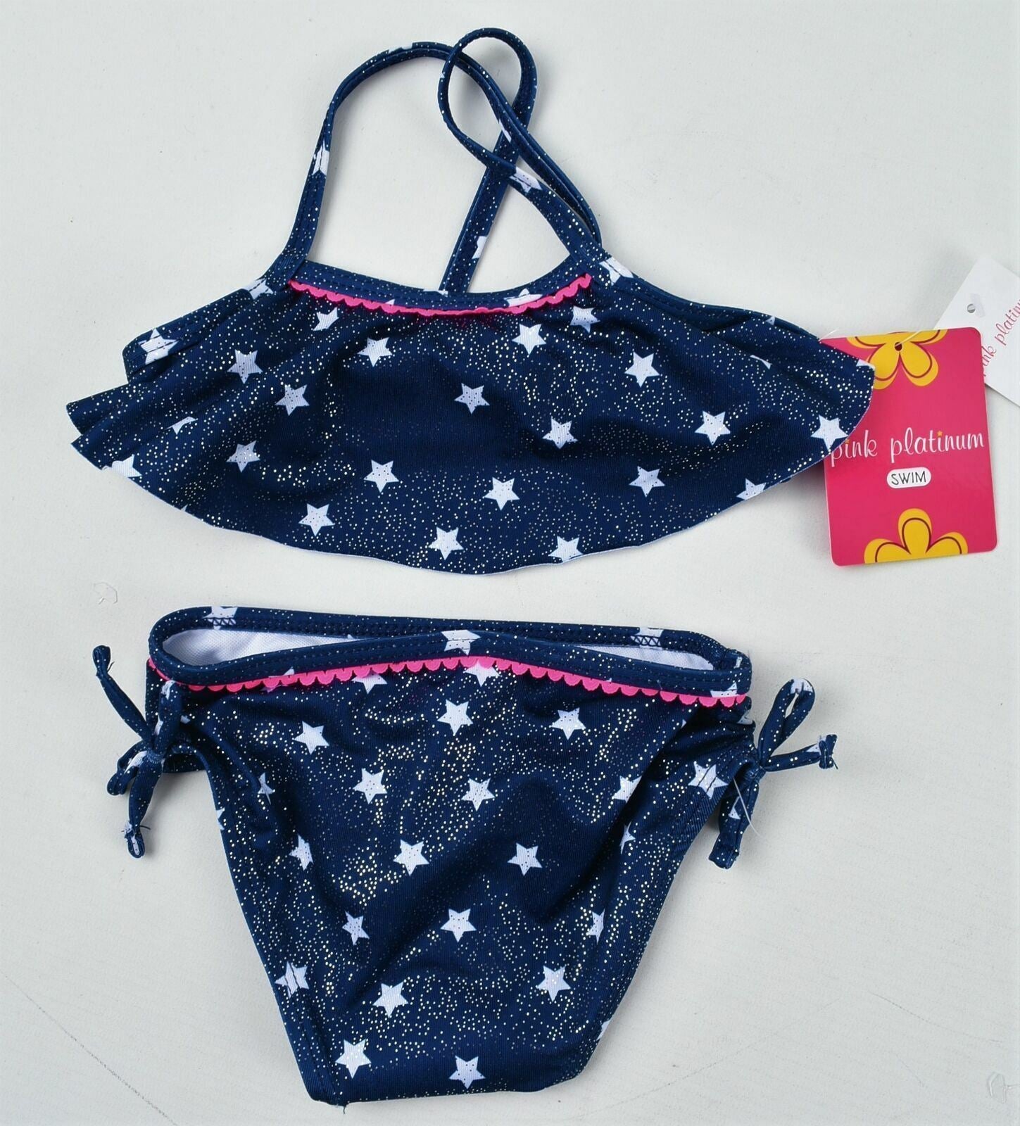 PINK PLATINUM Girls Navy Star Pattern 2-pc Bikini Swimsuit- 2 years to 3 years