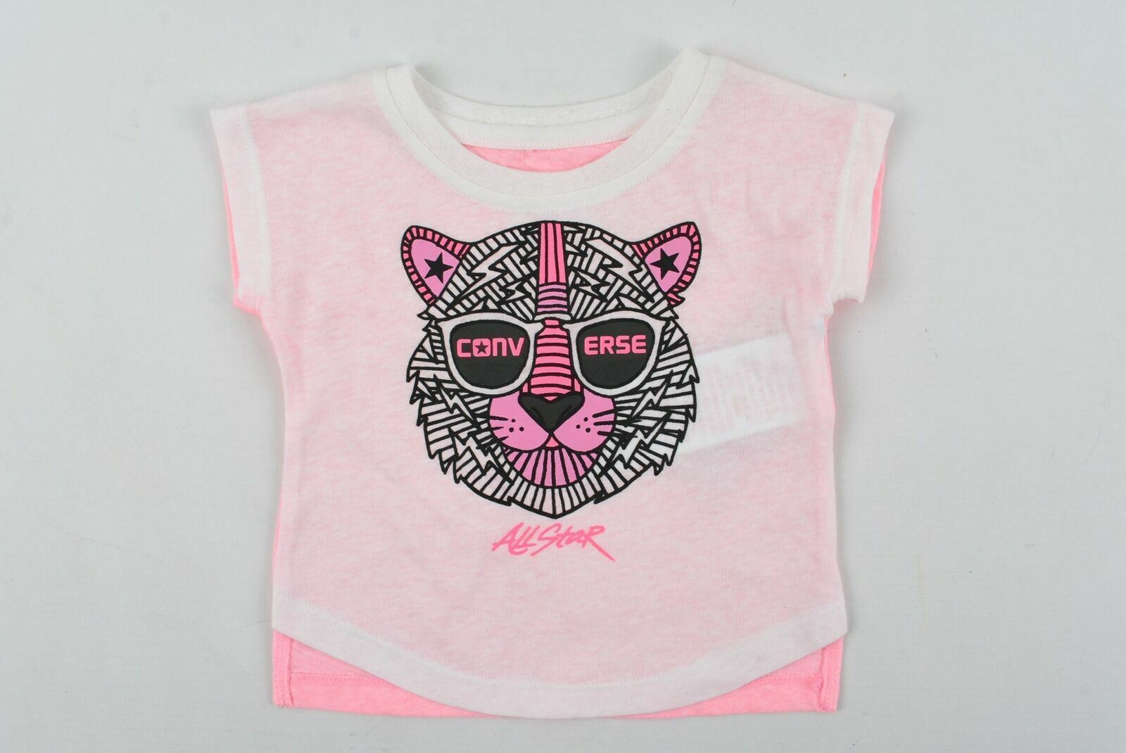 CONVERSE Baby Girls White and Neon Pink 'Cat All-Star' Short Sleeve T-Shirt  3 M