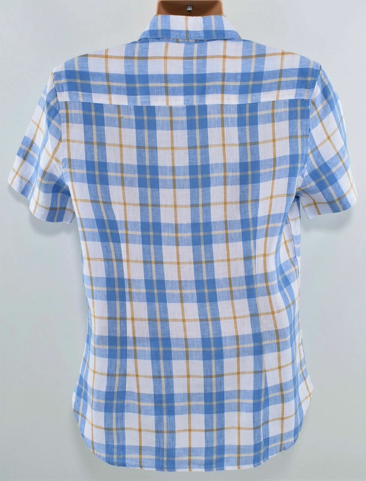 CAMBRIDGE DRY GOODS Men's Blue and White Checked Linen Shirt- Size S