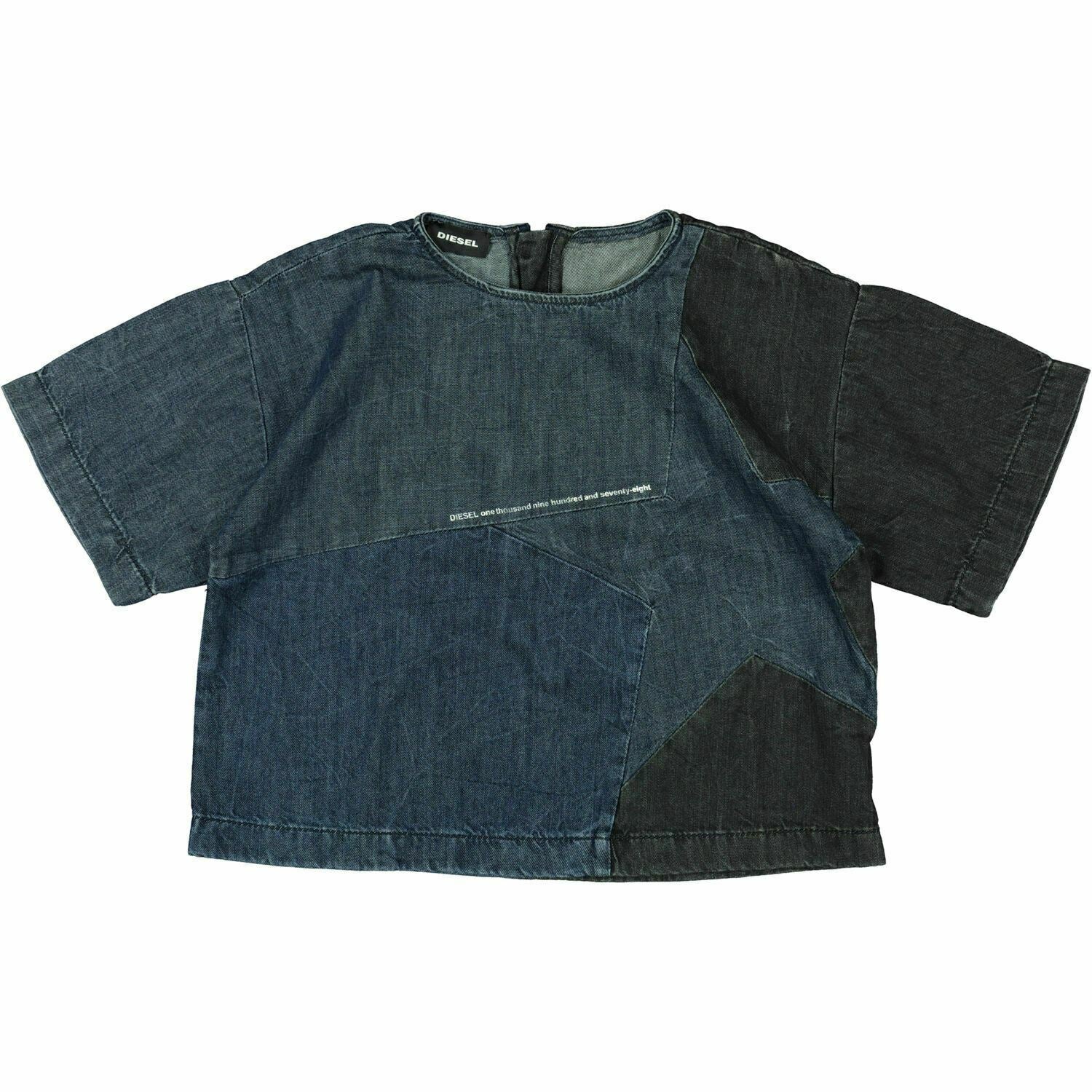 DIESEL Girls' Kids' CILAY Short Sleeve Denim Top, Blue/Black, 8 years