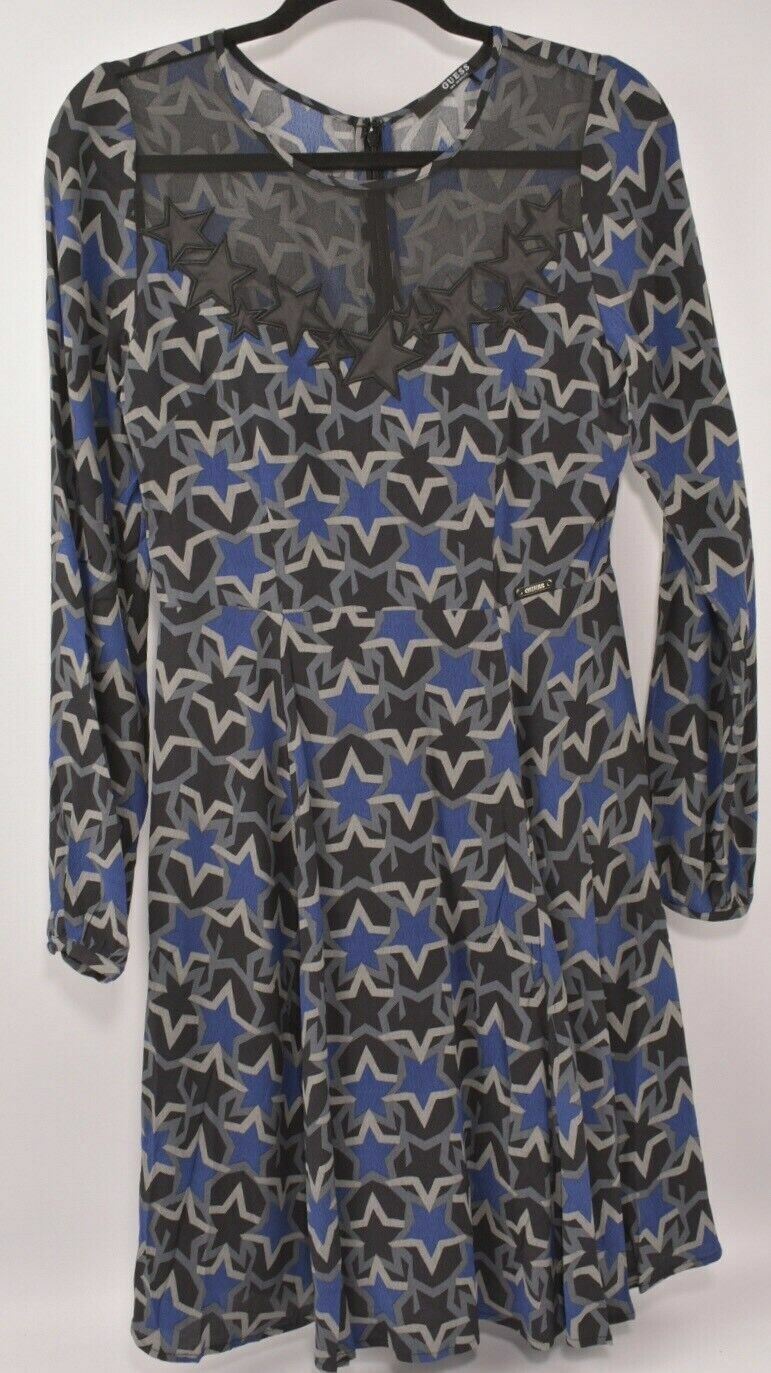 GUESS Women's Black/Blue Printed Dress, size UK 4