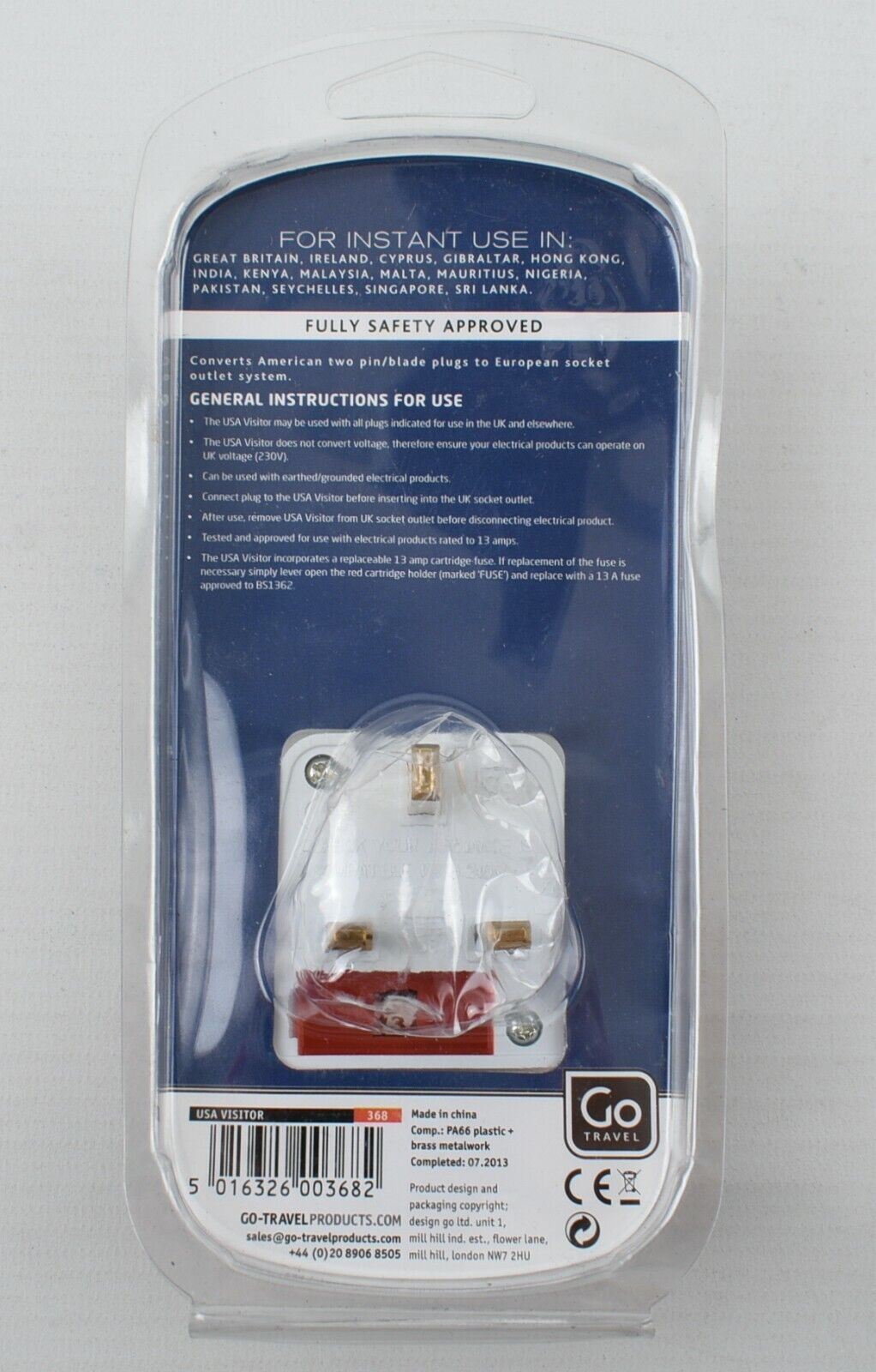 GO TRAVEL Earthed Adaptor -  USA to UK (American Travellers to UK)