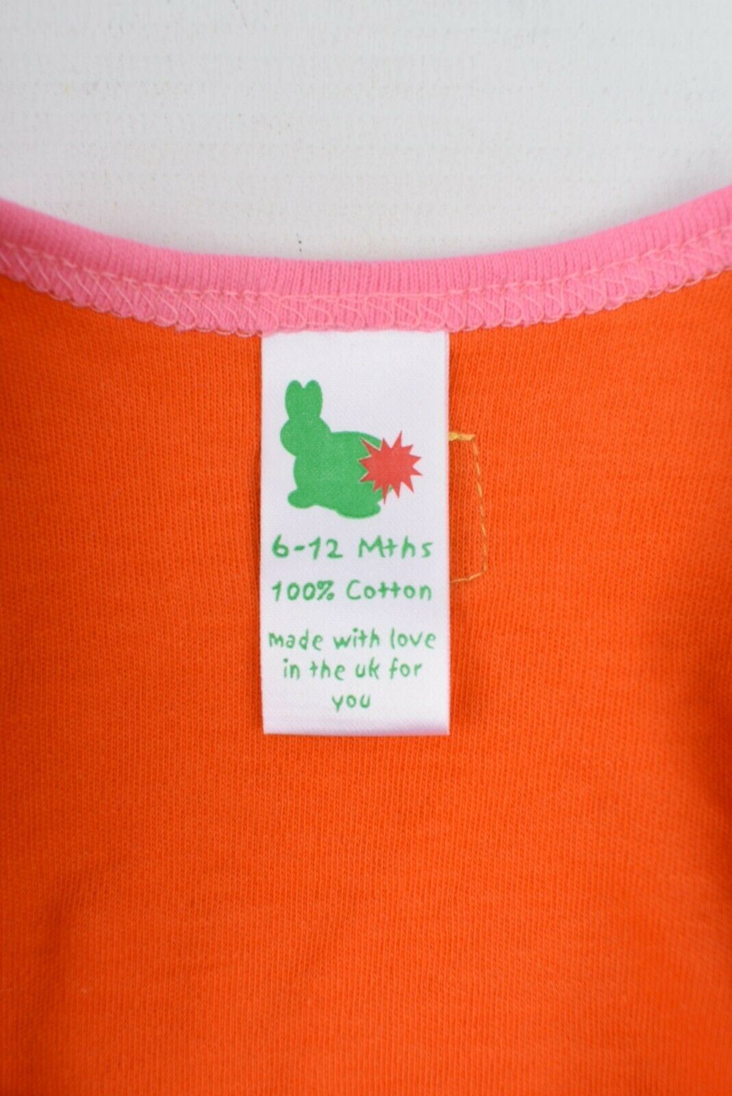 GREEN RABBIT Baby Wrap Around Top, Orange/Pink, MADE IN UK, size 6-12 months