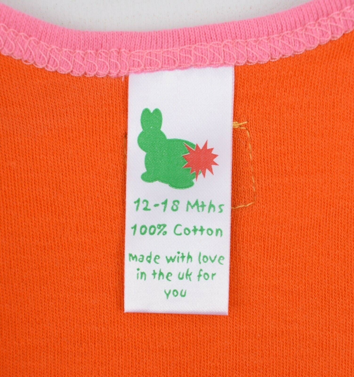 GREEN RABBIT Baby Wrap Around Top, Orange/Pink, MADE IN UK, size 12-18 months