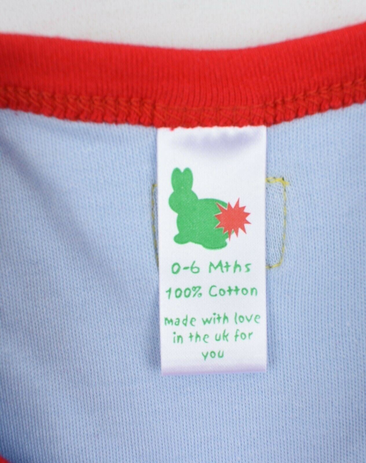 GREEN RABBIT Baby Boat Neck Top, Blue/Red, MADE IN UK, size 0-6 months