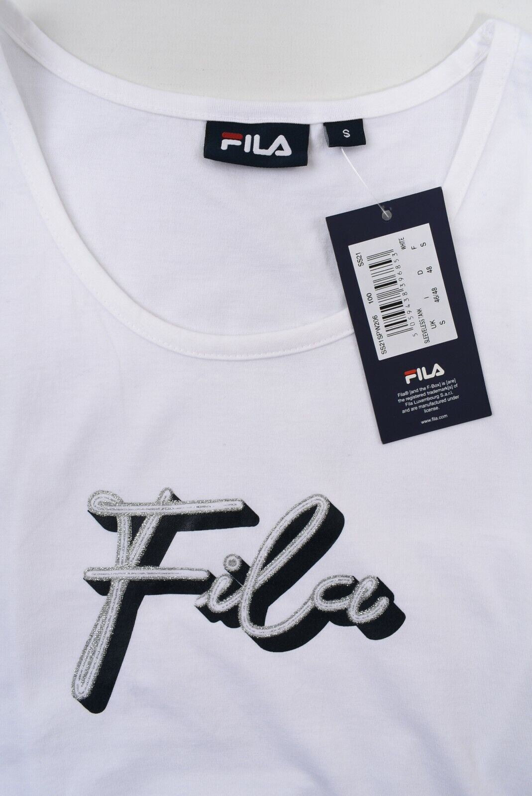 FILA Women's Sleeveless Cotton Tank Top, White / Logo Print, size S