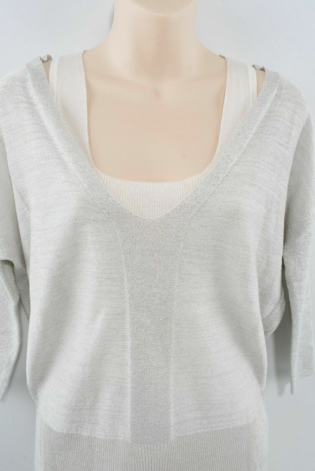 NEXT Women's 2-pc Top, Knitted Tank & Off The Shoulder Jumper, Beige/Silver UK 6