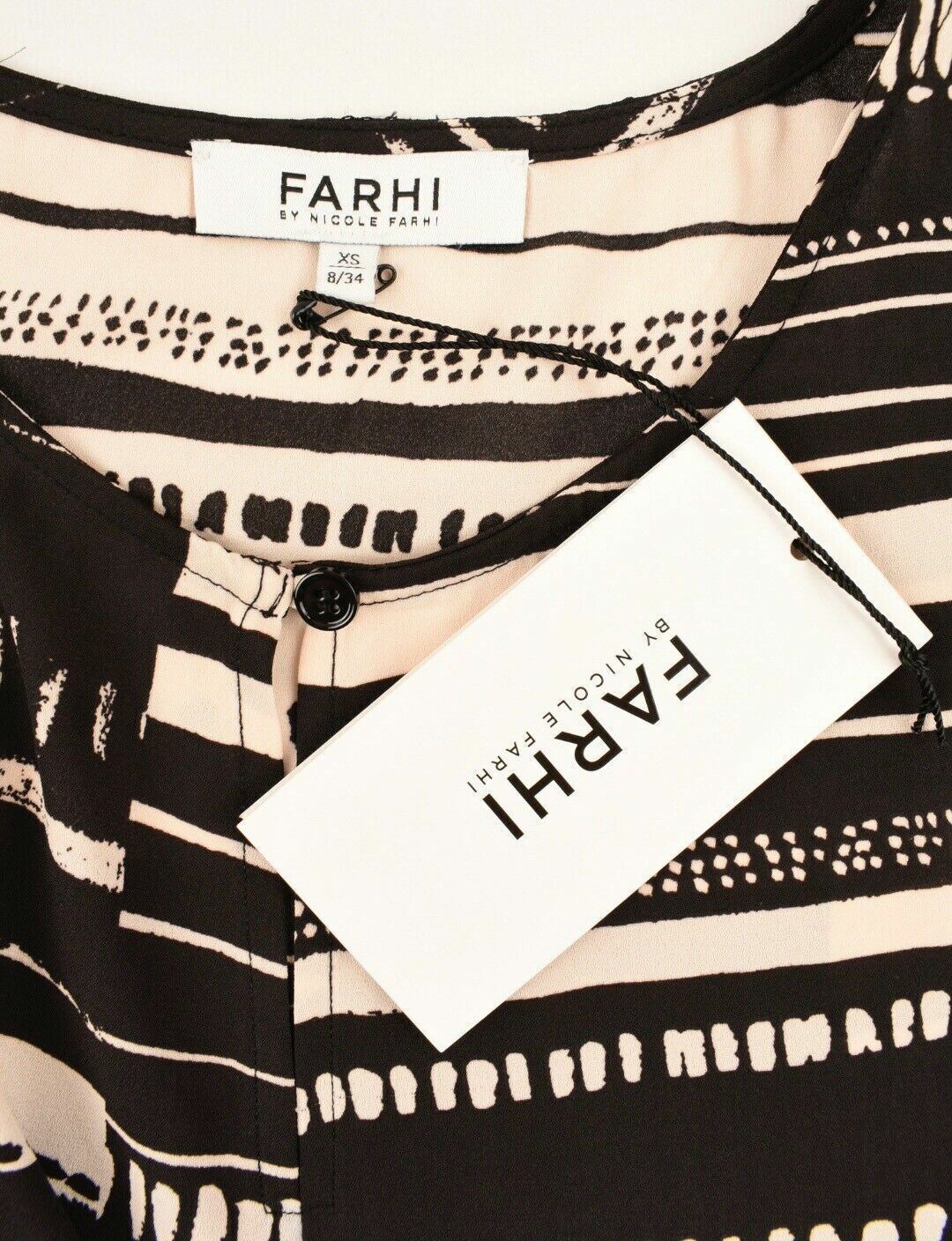 FARHI BY NICOLE FARHI Women's Sleeveless Patterned Top, Beige/Black, size XS