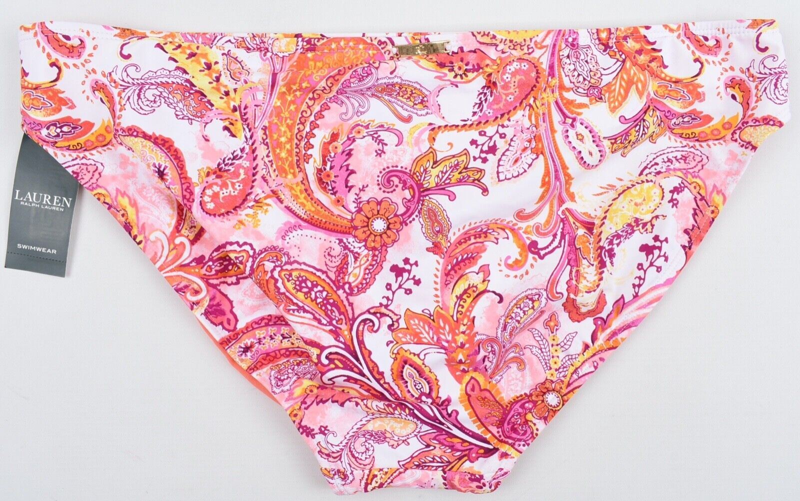 LAUREN RALPH LAUREN Women's Paisley Print Bikini Bottoms, Coral Pink, size UK 20