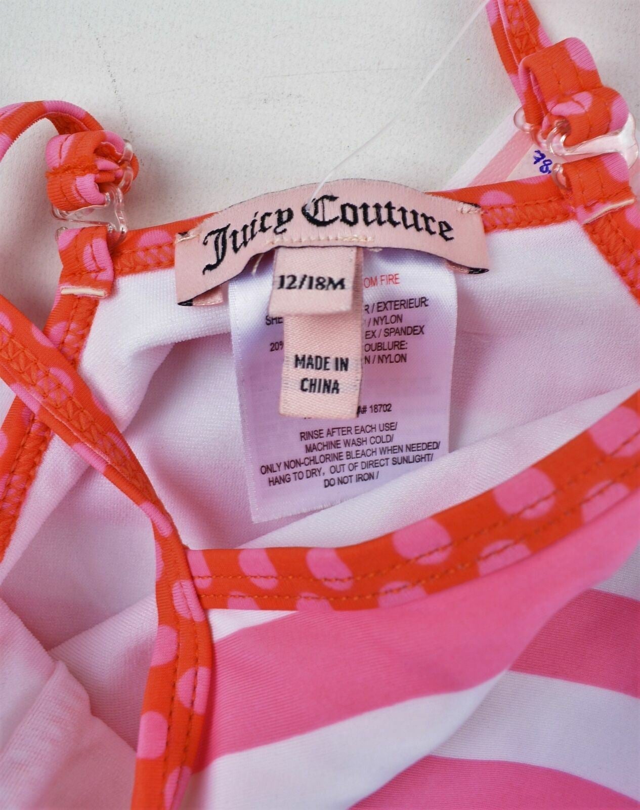 JUICY COUTURE Baby Girls Pink/Striped Swimsuit- Age 12 months to 18 months