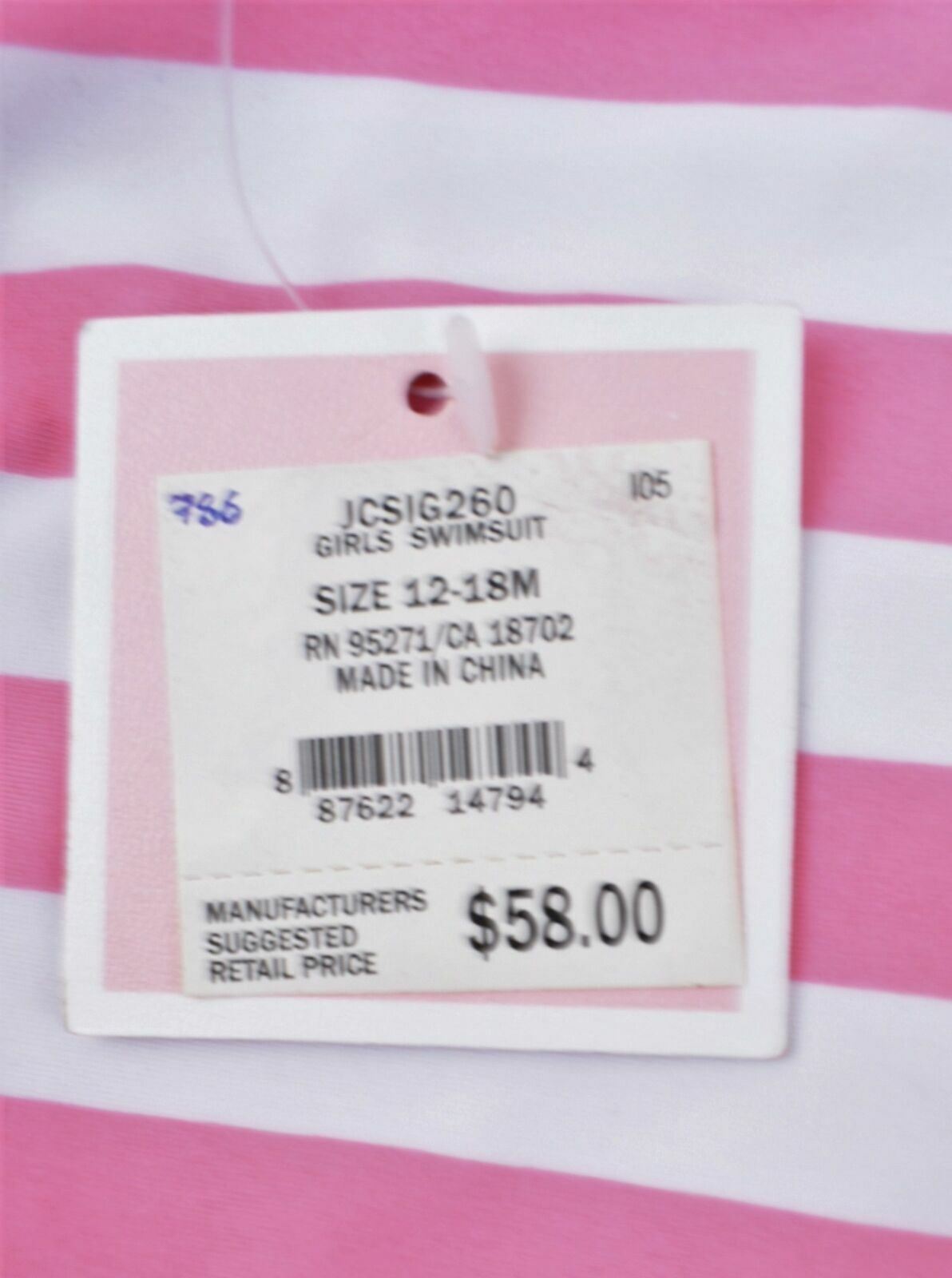 JUICY COUTURE Baby Girls Pink/Striped Swimsuit- Age 12 months to 18 months