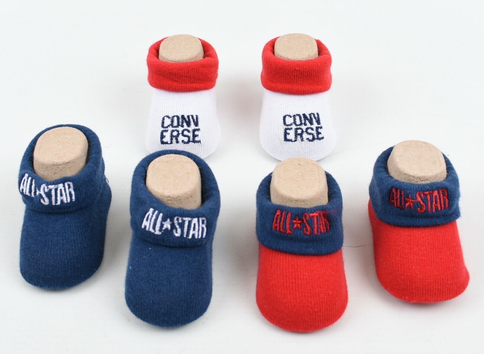 CONVERSE Baby Girls' Boys' 3-pack Sock Booties, White/Red/Blue, 0-6 months
