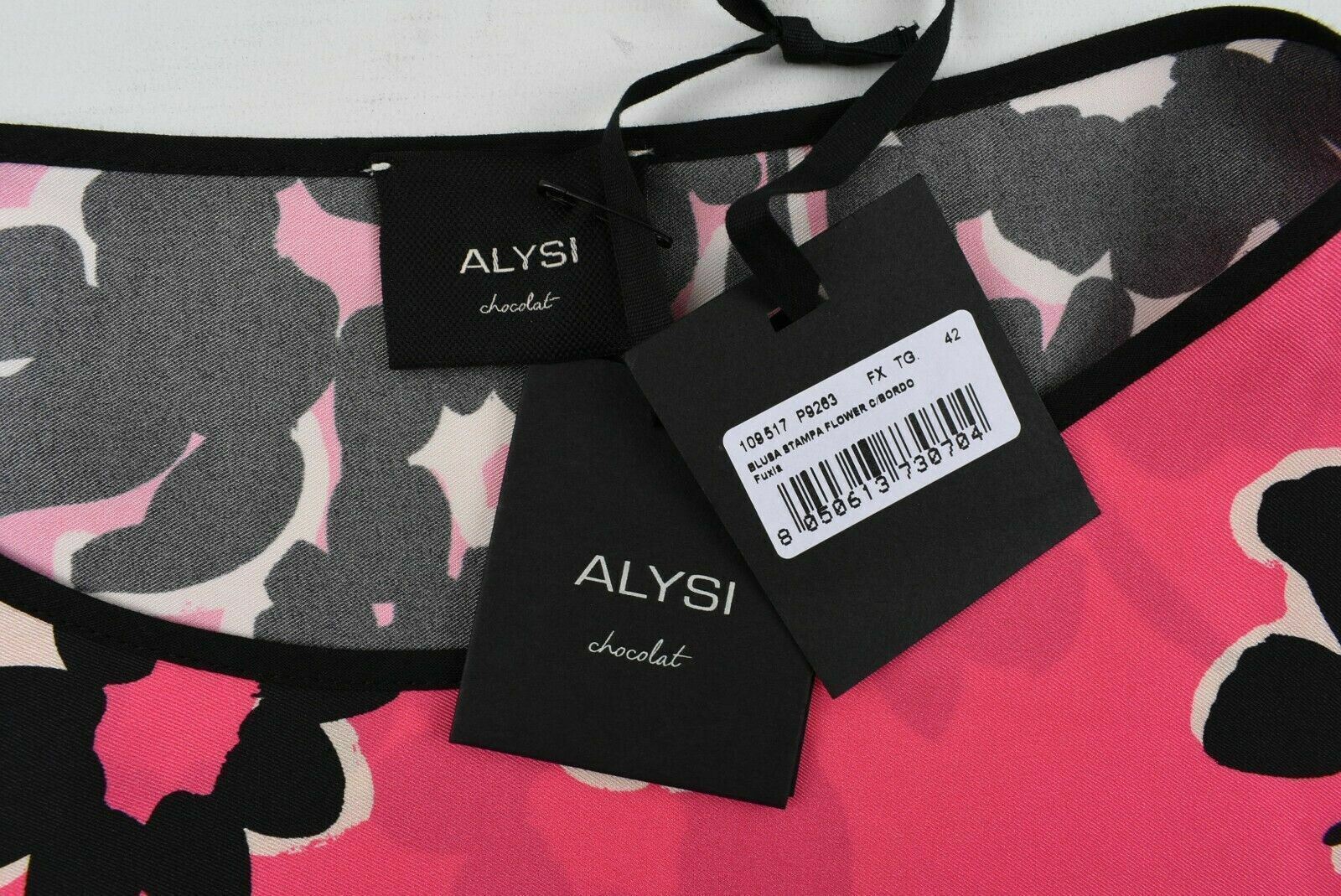 ALYSI Women's Lightweight Blouse Top, Pink / Black, size UK 10