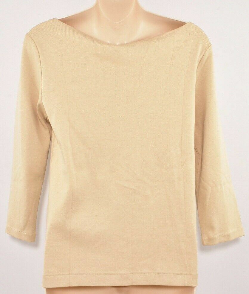 POLO RALPH LAUREN Women's Beige Boat Neck 3/4 Sleeve top, size MEDIUM