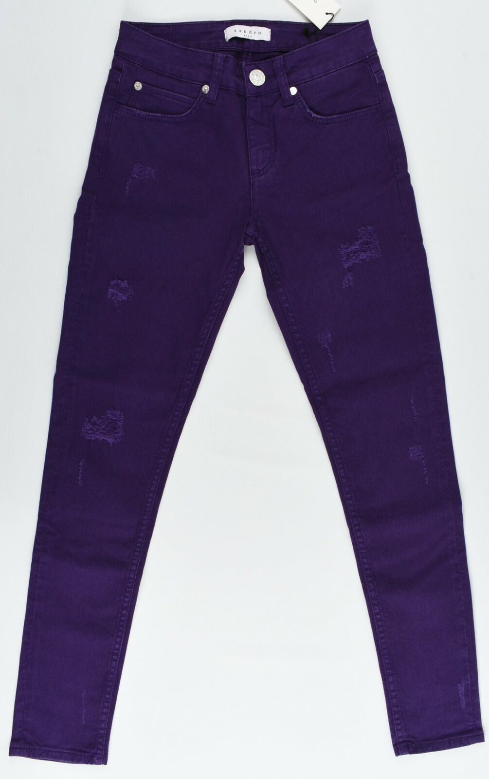 SANDRO PARIS Women's Skinny Fit Distressed Purple Denim Jeans- EU 34 (UK 6)