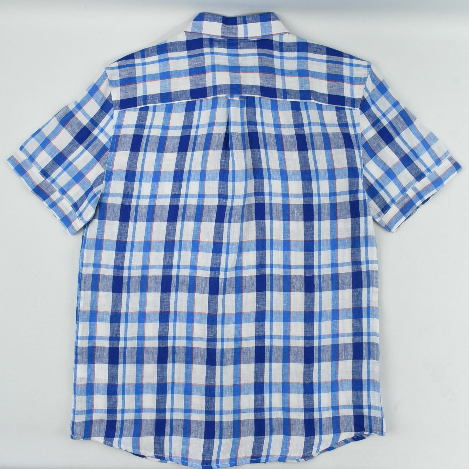 RACING GREEN Men's Blue and White Checked Short Sleeve Linen Shirt Size S