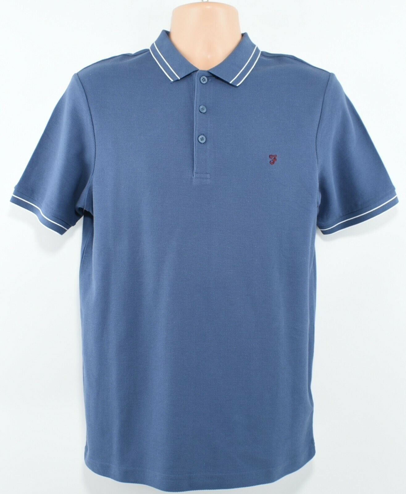 FARAH Men's Mersey Honeycomb Polo Shirt, Bobby Blue, size S
