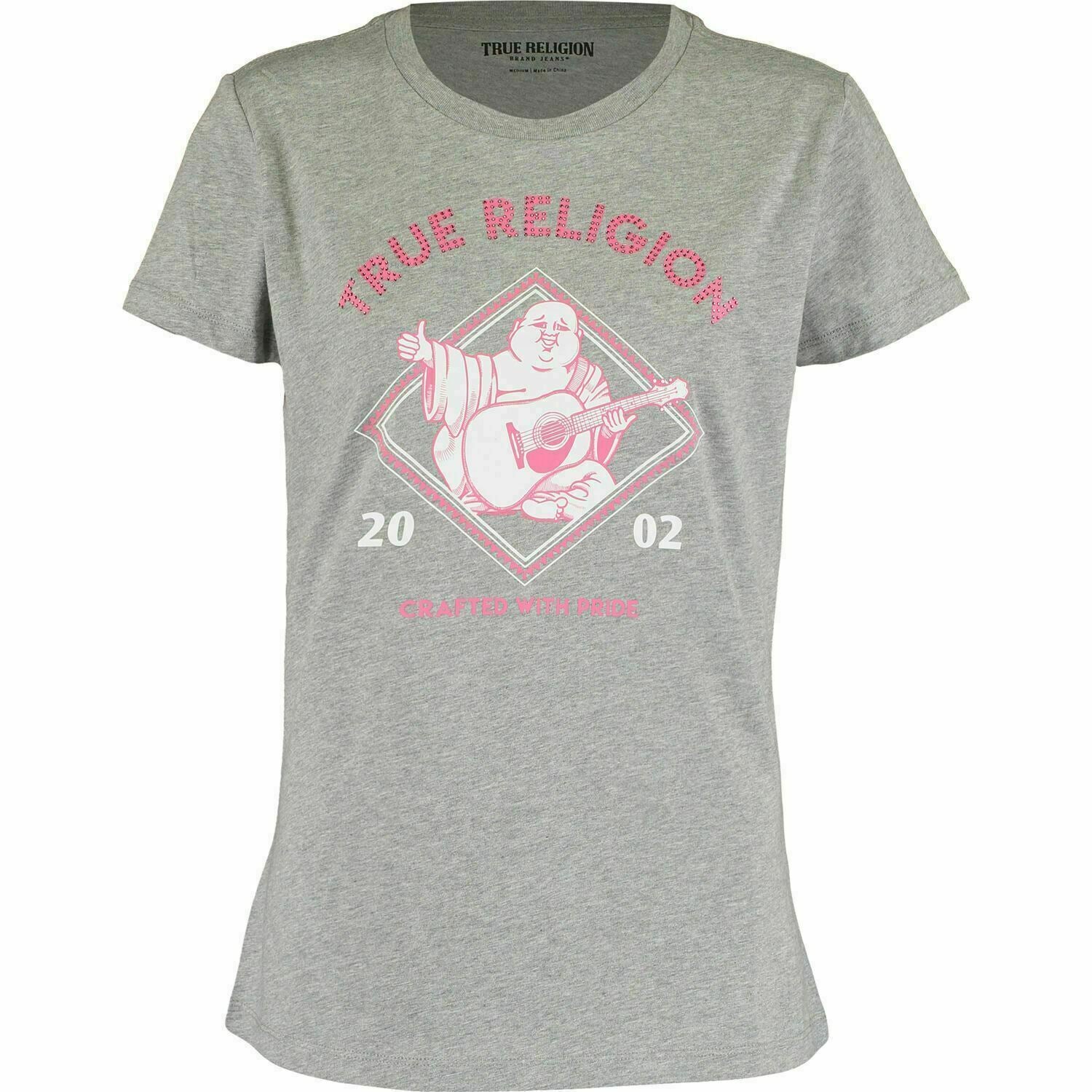 TRUE RELIGION Women's Short Sleeve Blue & Pink Buddha Print T-Shirt Top, size XL