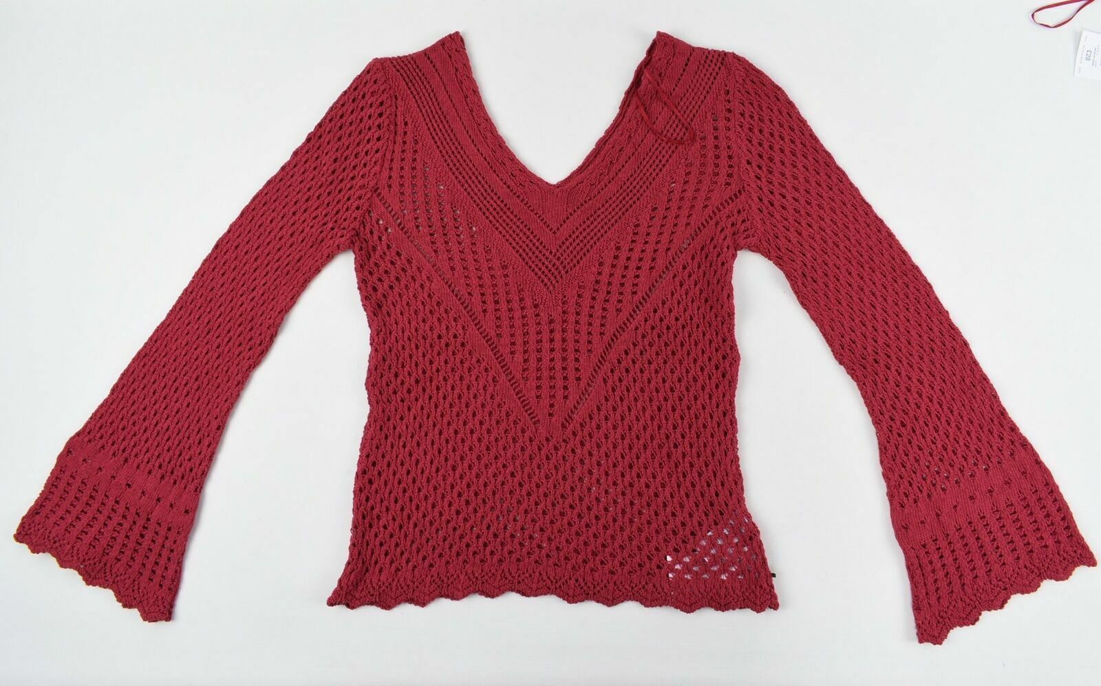 NEXT Women's Maroon Red Knitted V-Neck Pullover Jumper Flared Sleeves- Size XS
