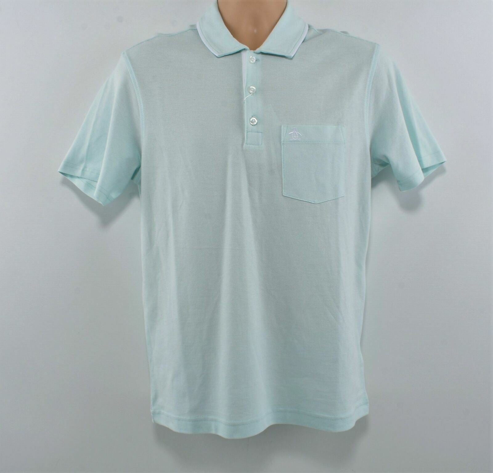 PENGUIN Men's Pastel Blue Cotton Polo Shirt- Size Small