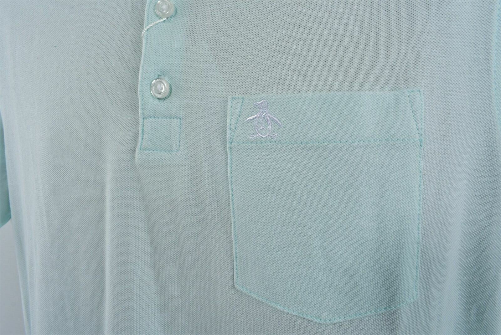 PENGUIN Men's Pastel Blue Cotton Polo Shirt- Size Small