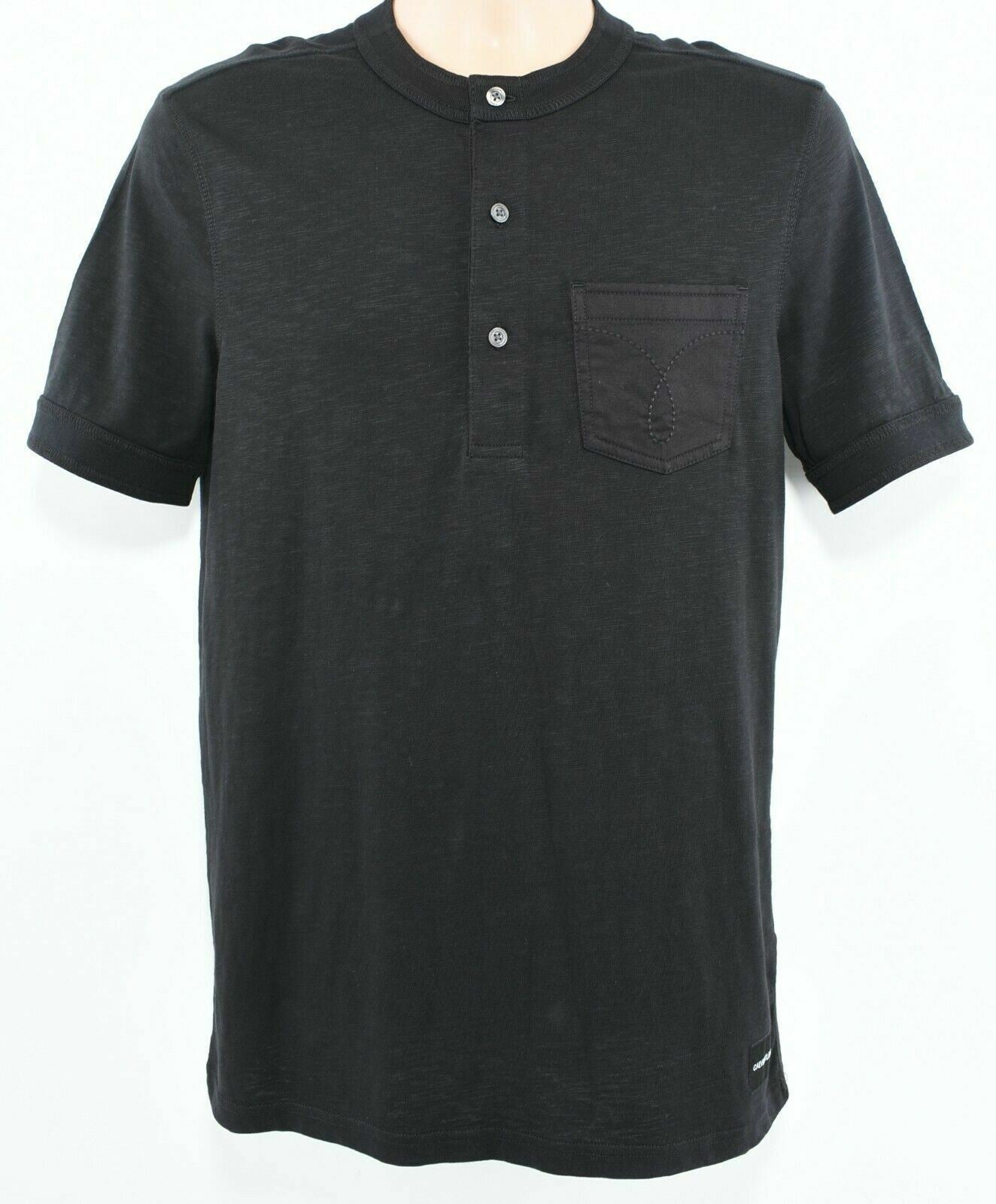 CALVIN KLEIN JEANS Men's Button Neck T-shirt, Black, size S