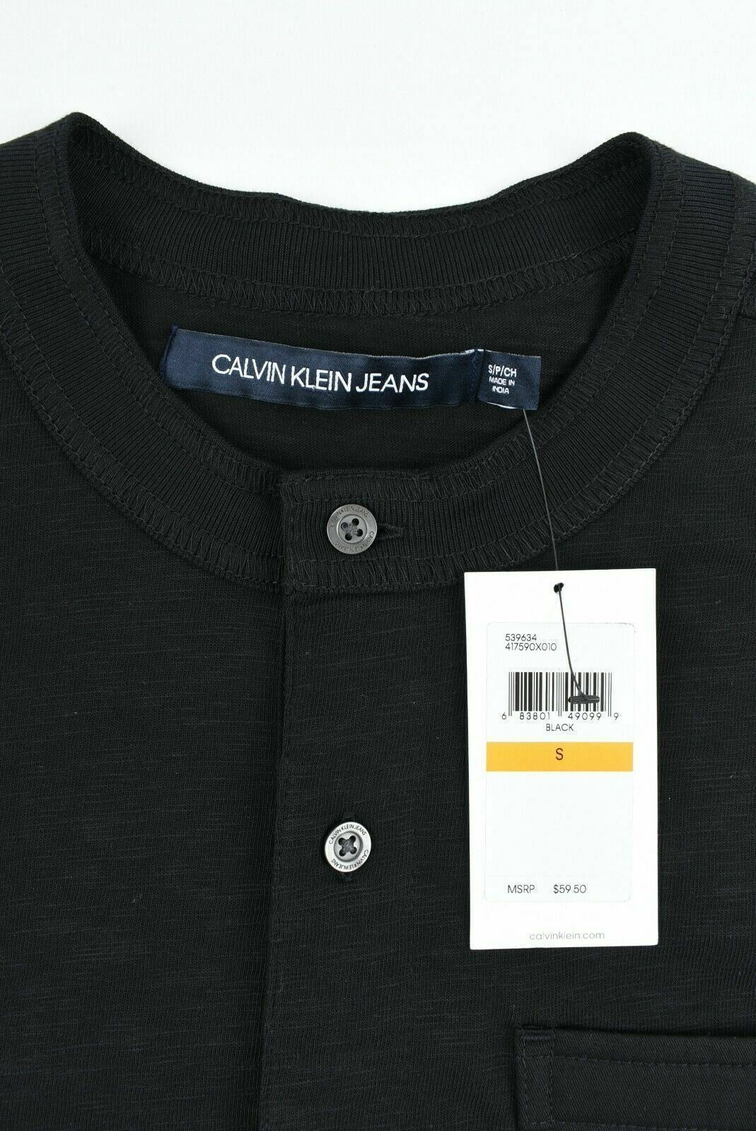 CALVIN KLEIN JEANS Men's Button Neck T-shirt, Black, size S