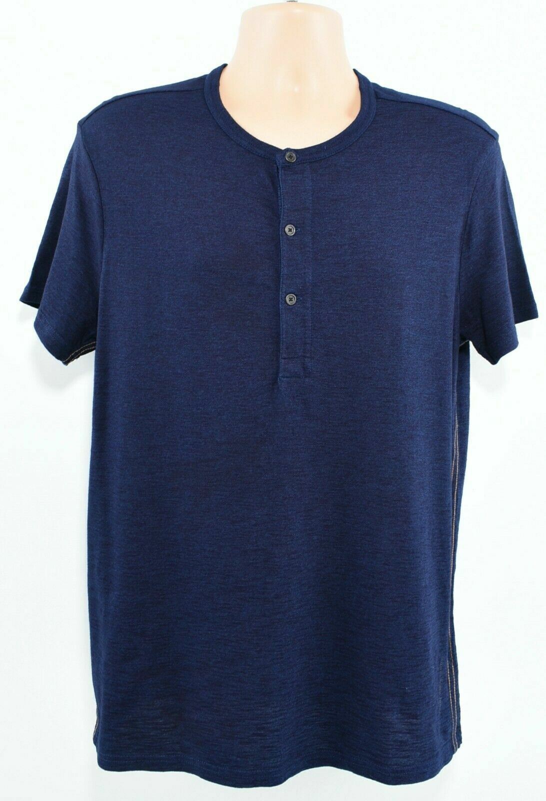 CALVIN KLEIN JEANS Men's Button Neck T-shirt, True Indigo Blue, size L