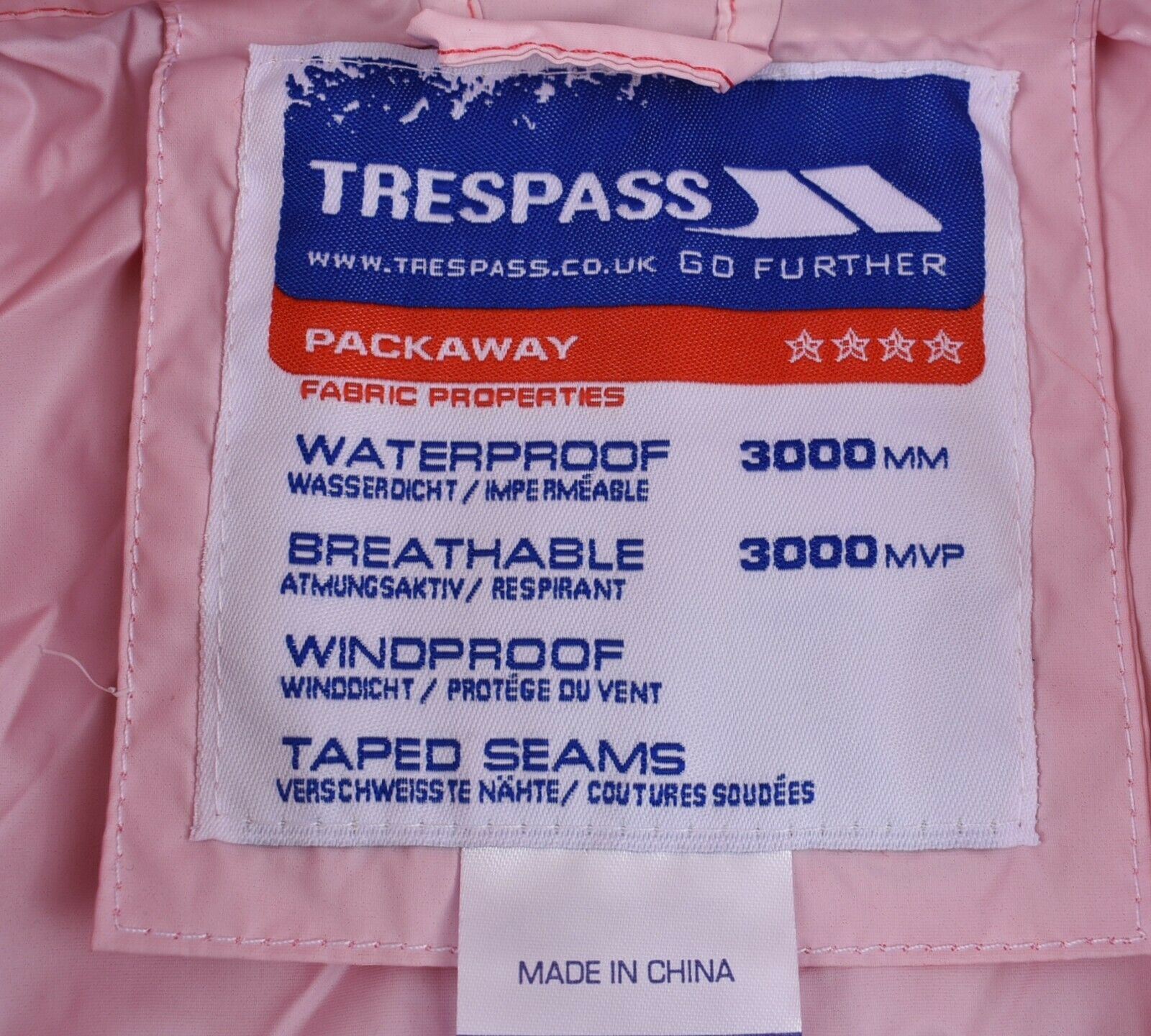 TRESPASS Women's Lightweight Waterproof Windproof Packable Jacket, Pink, size L