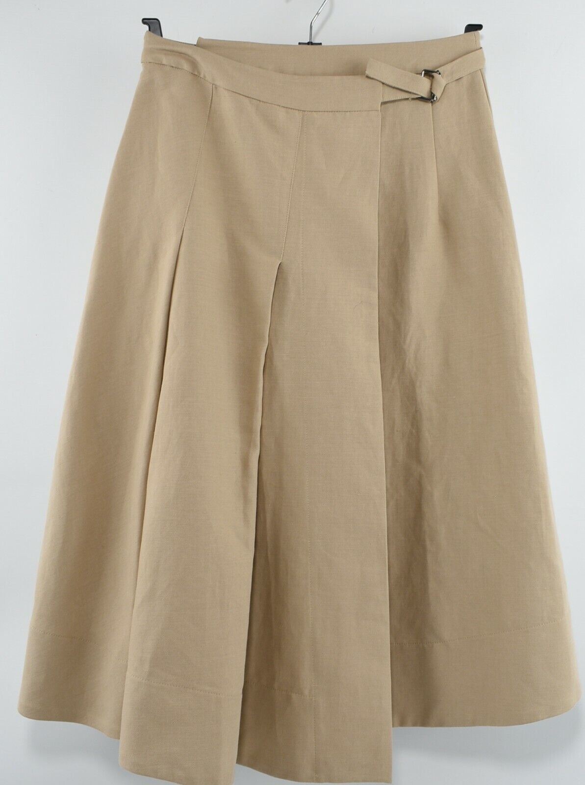 FINERY Women's OCEAN Cotton/Linen Midi Wrap Skirt, Stone, size UK 8