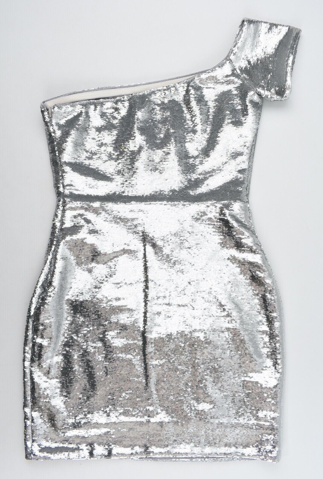 ZOE KARSSEN Women's Micro Sequins One Shoulder Mini Dress, Silver, size M