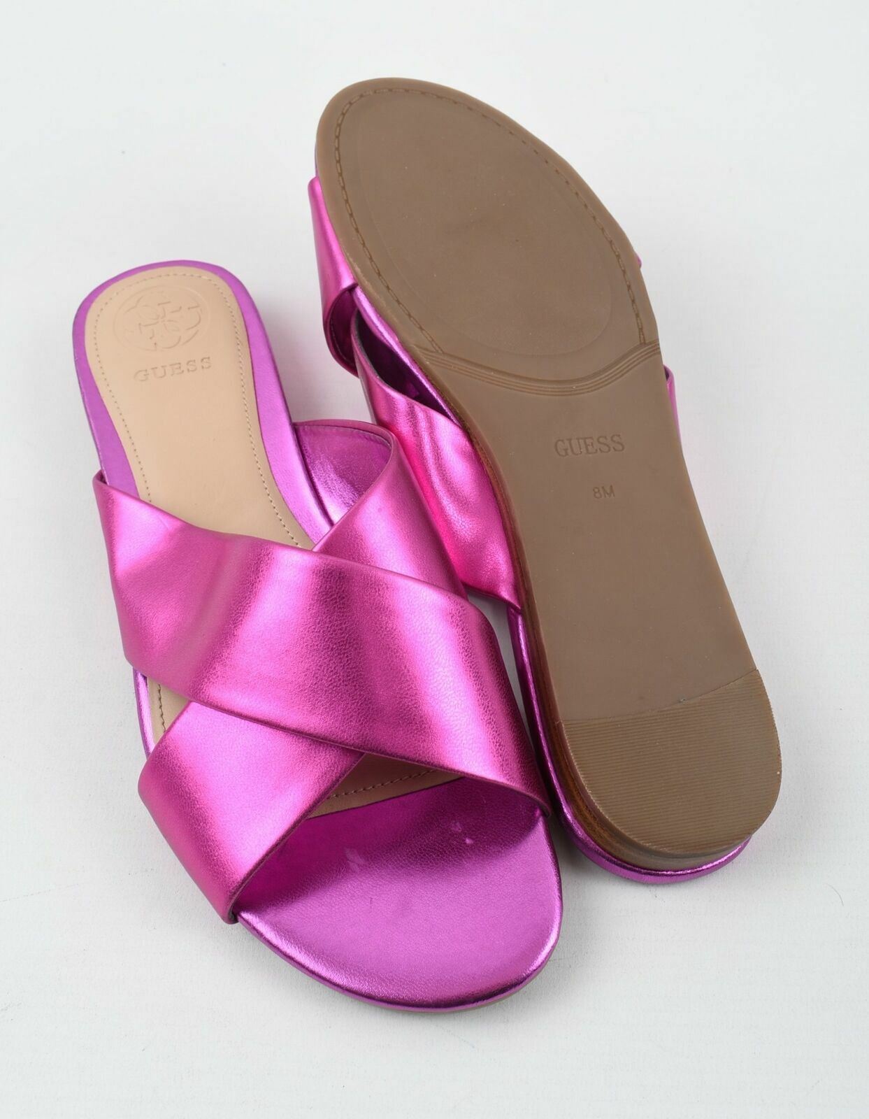 GUESS Women's Metallic Pink Cross Strap Sliders Sandals - UK 5.5 US 7.5
