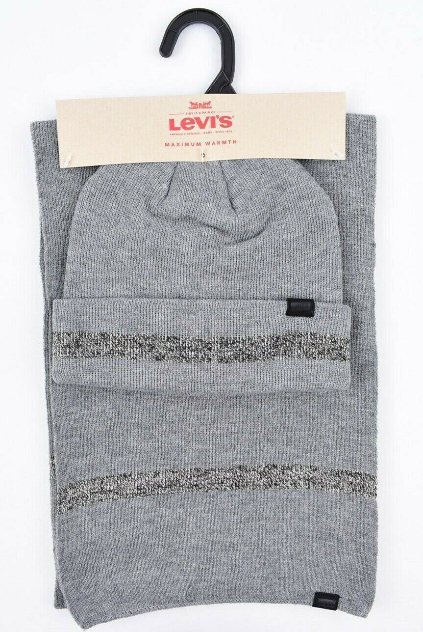 LEVI'S Women's 2-pc Knitted Winter Set, Scarf + Beanie Hat, Grey