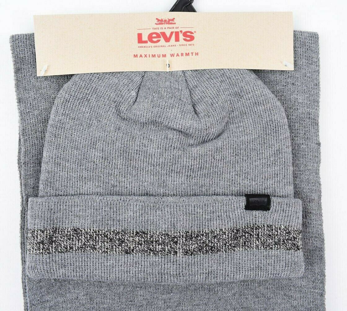 LEVI'S Women's 2-pc Knitted Winter Set, Scarf + Beanie Hat, Grey