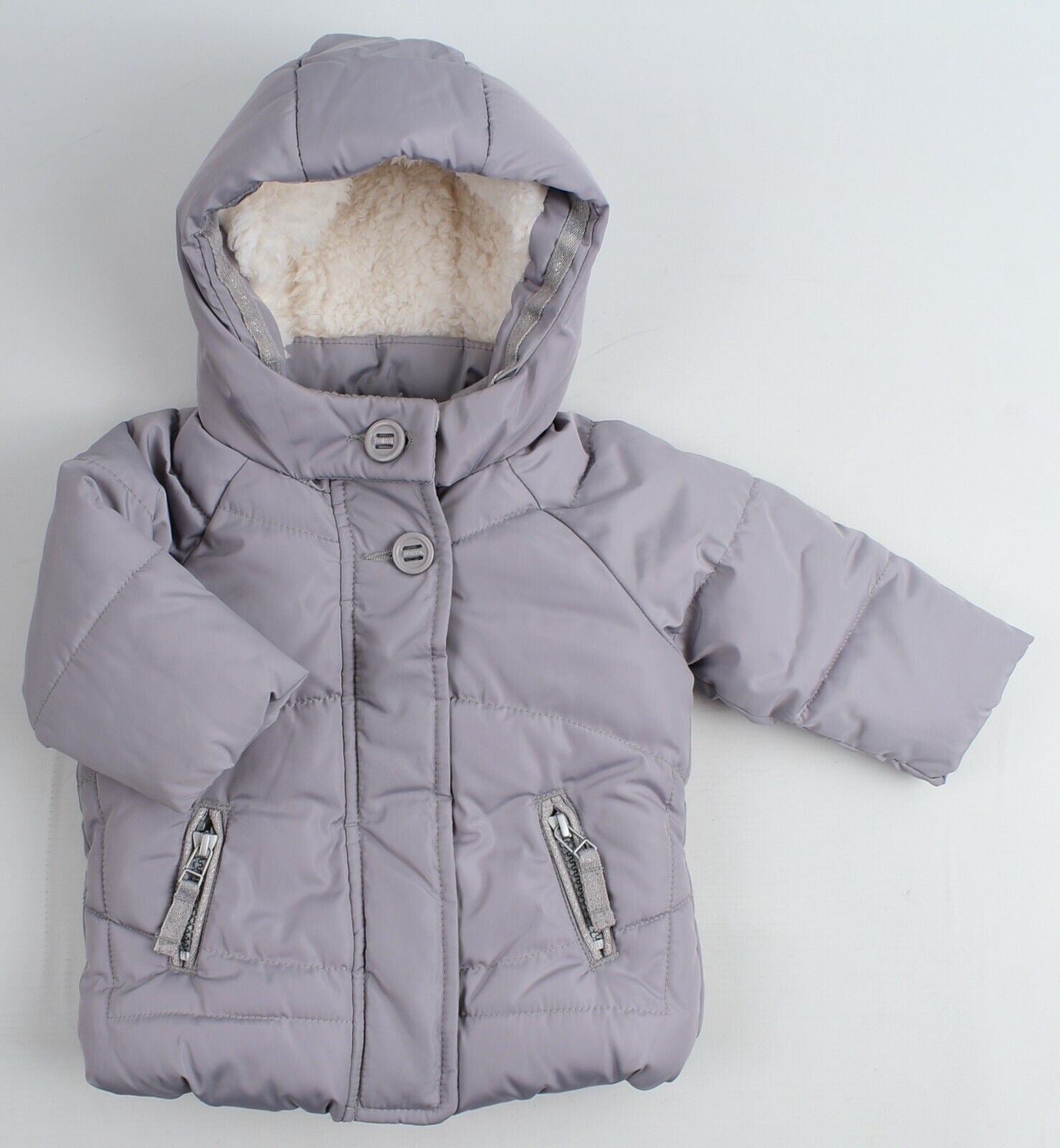 NEXT Baby Girls' Warm Fleece Lined Coat, Jacket, Grey, size 3-6 months