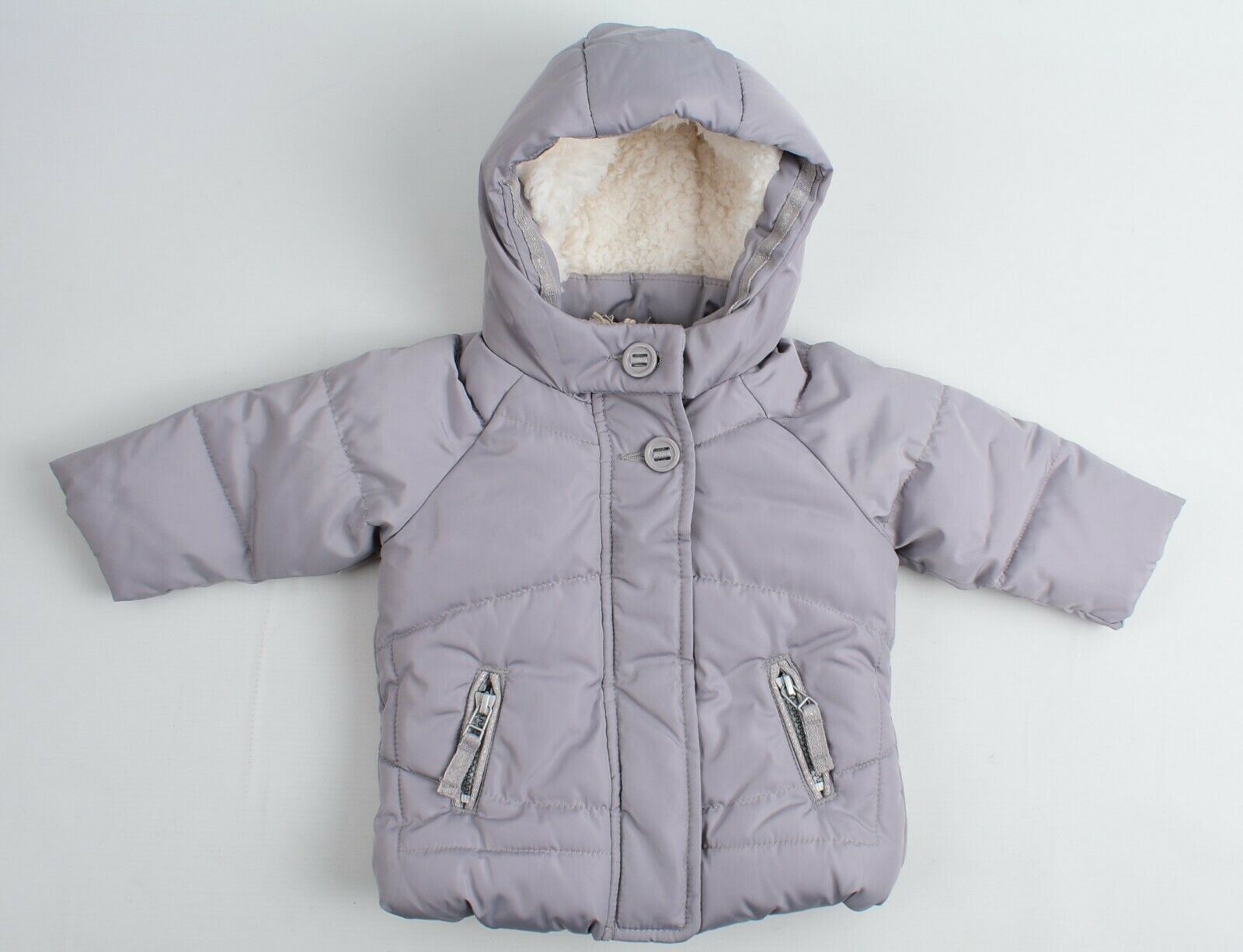 NEXT Baby Girls' Warm Fleece Lined Coat, Jacket, Grey, size 3-6 months