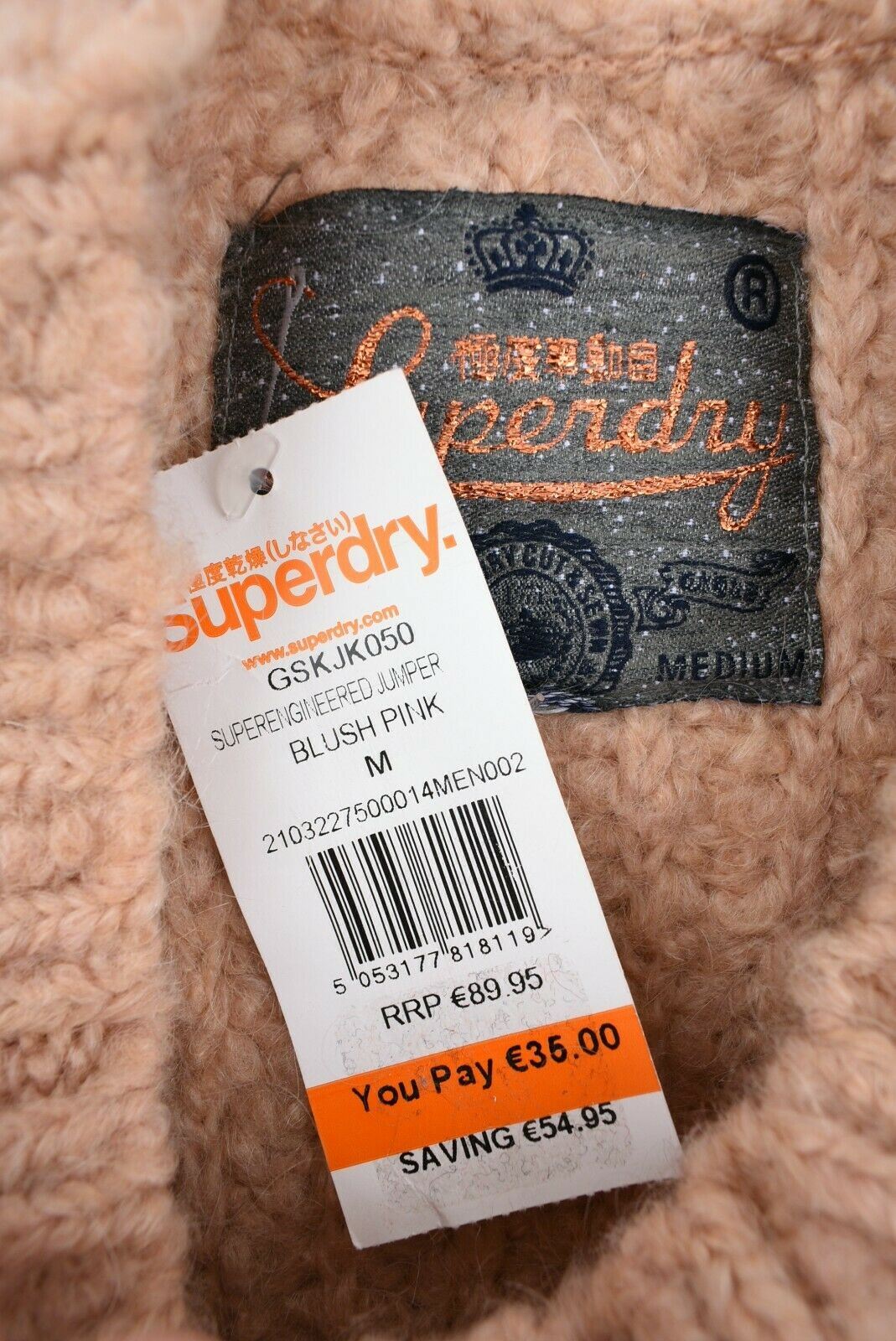 SUPERDRY Women's Super Engineered Cropped Jumper, Blush Pink, size M